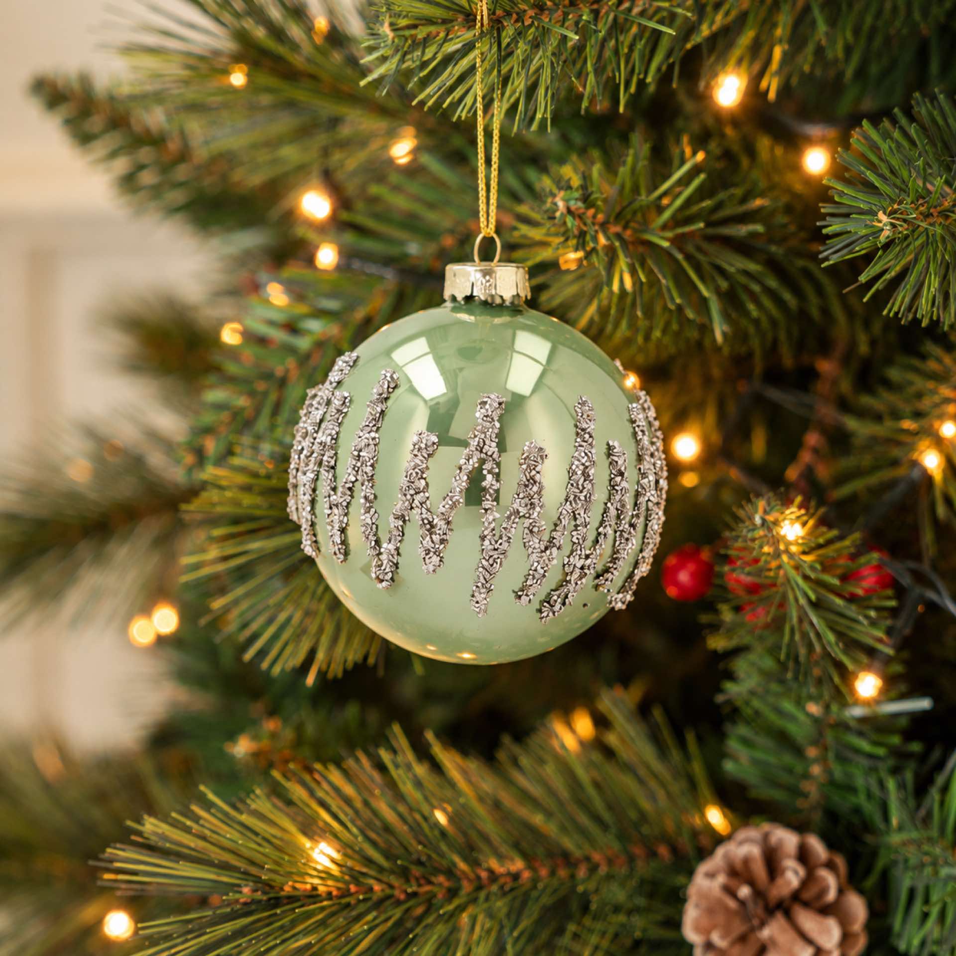 Bola de Navidad verde salvia de cristal &Oslash;8cm