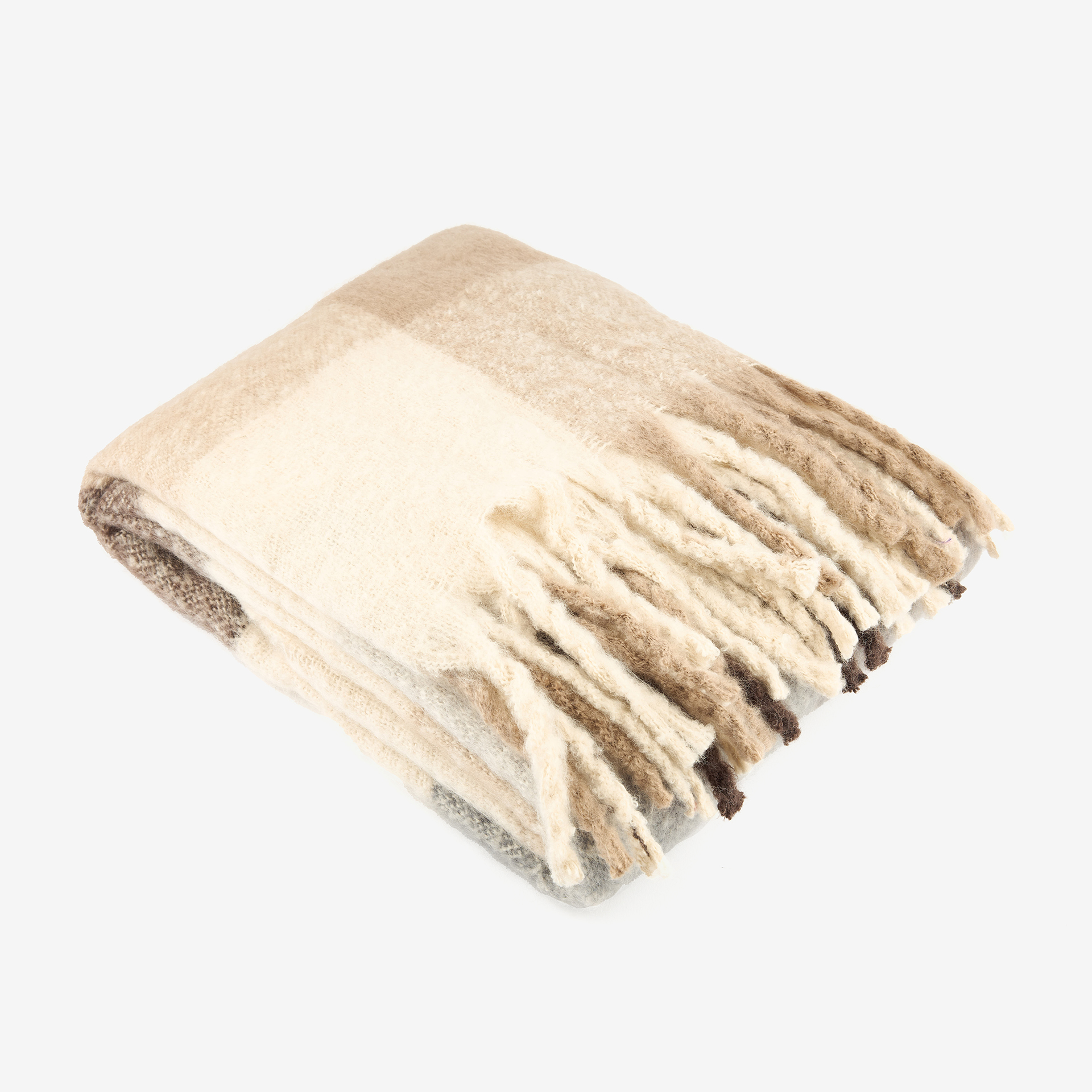 Manta efecto mohair de cuadros marrón 130x150cm