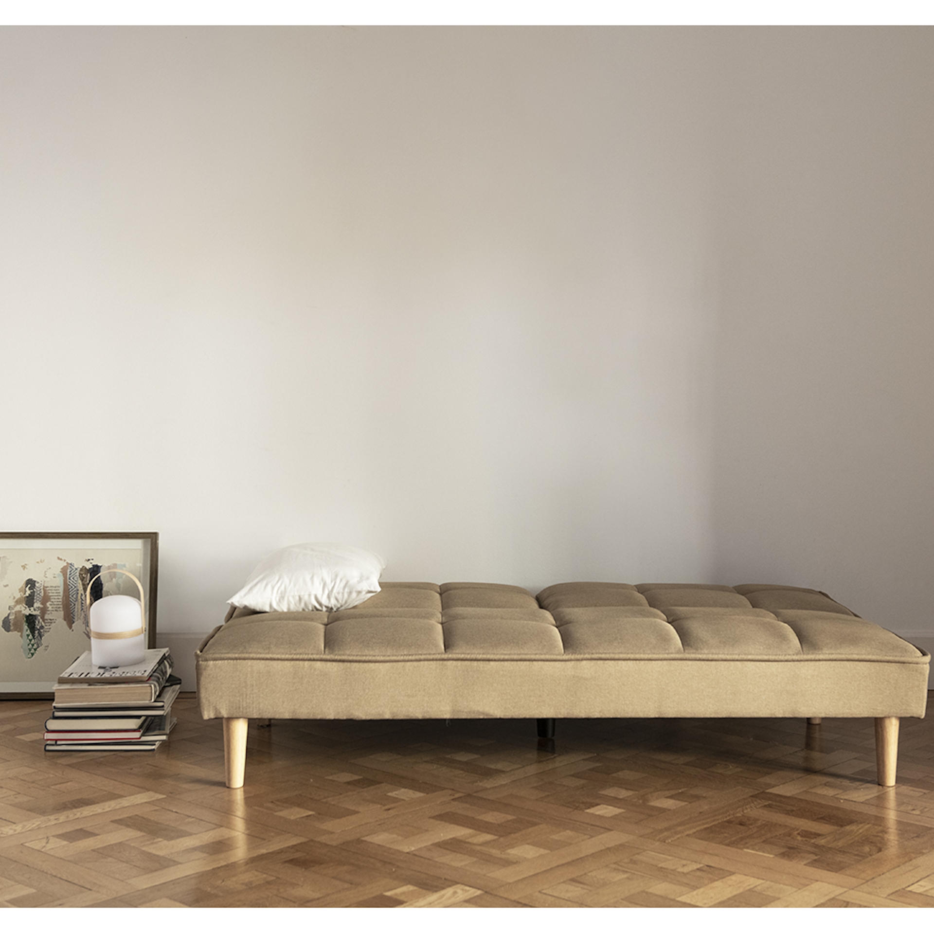 Sof&aacute; cama de lino caqui 178x81/105x80cm