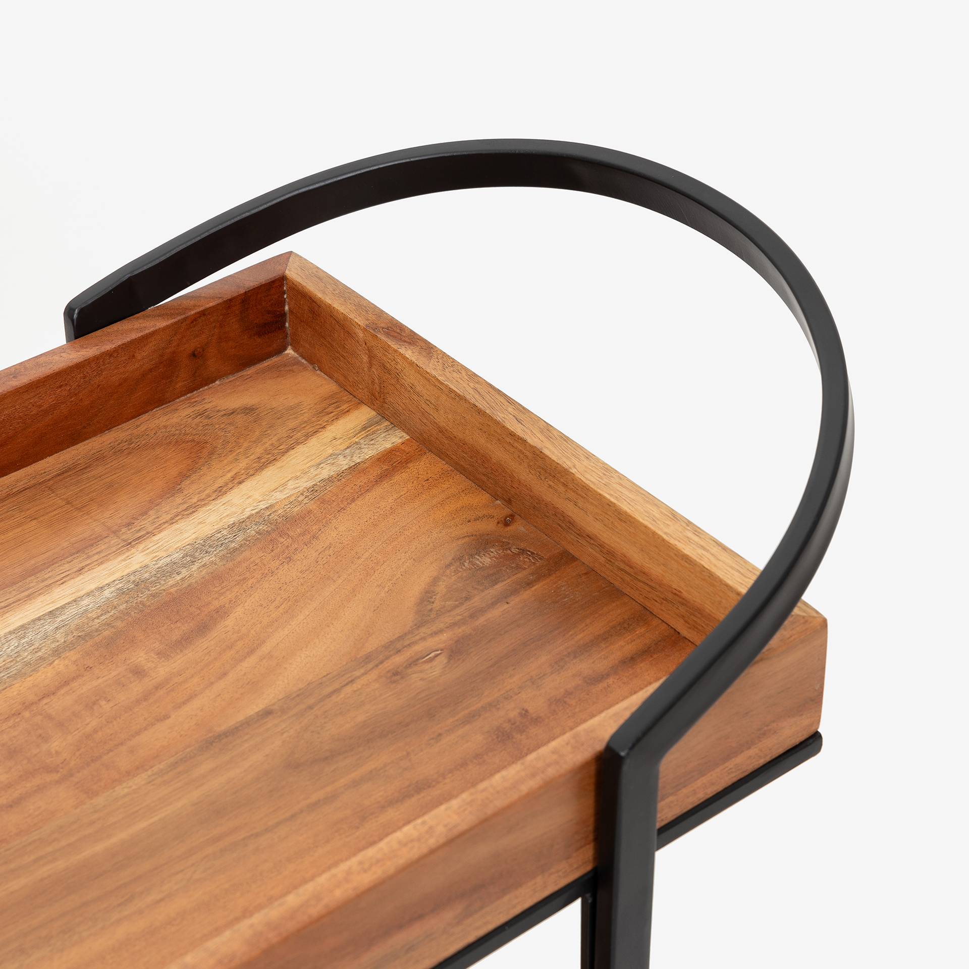 Camarera de madera de acacia y metal negro Jal 68x33x71cm