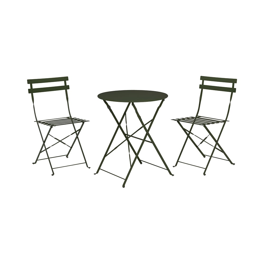 Conjunto de jard&iacute;n mesa con dos sillas verde Bistro &Oslash;60cm
