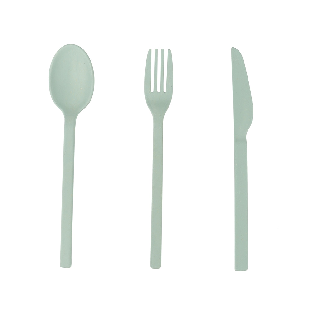 Set de 3 cubiertos de fibra de bamb&uacute; verde