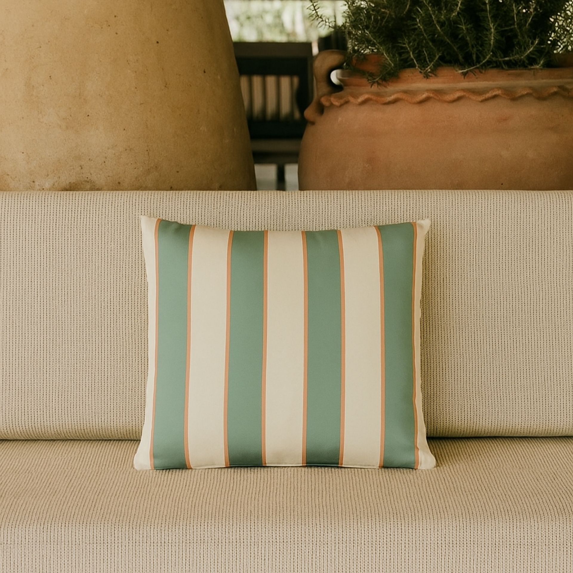 Cojín de exterior verde Rayas 43x43cm