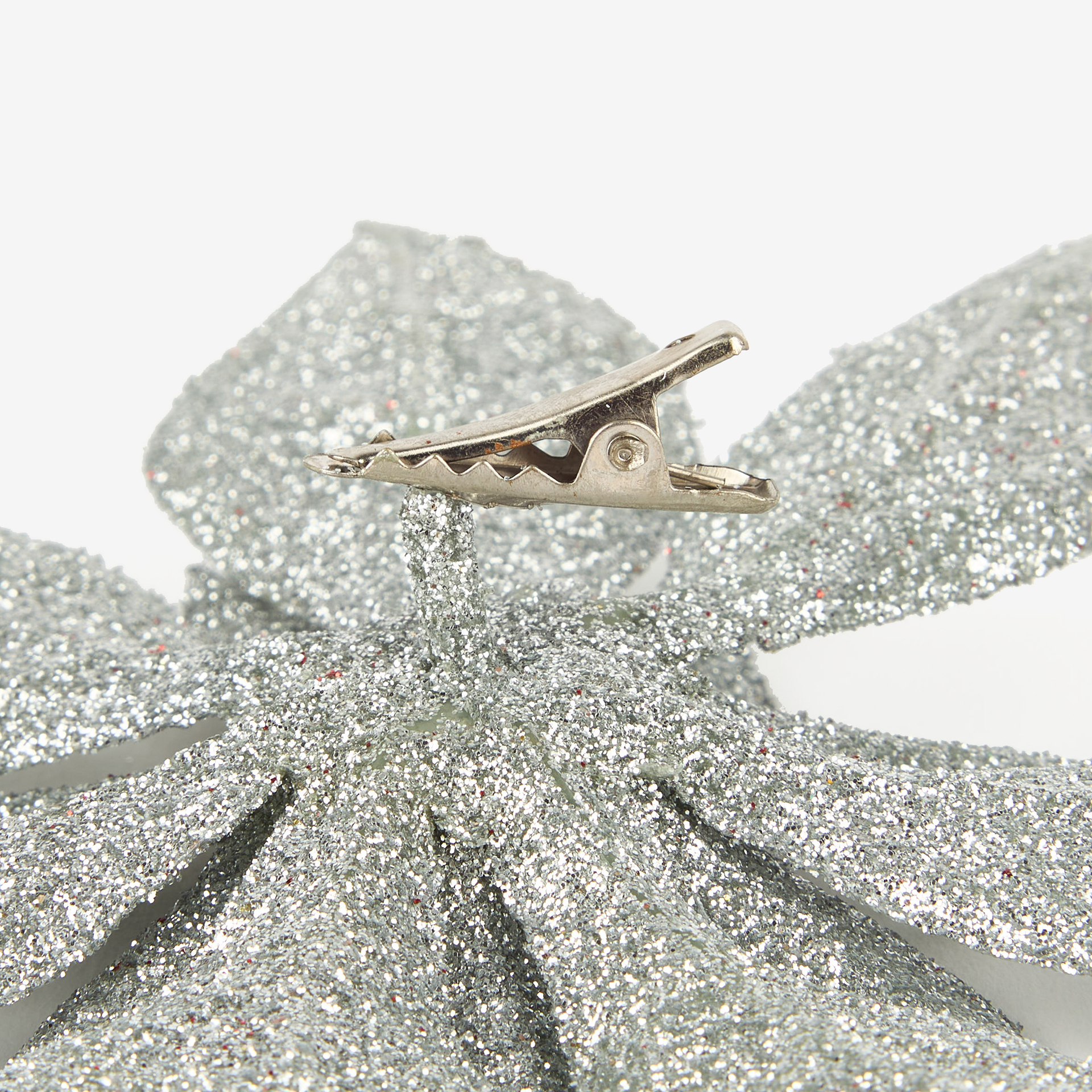 Set de 2 adornos colgantes Poinsettias con clip plateadas Ø15cm