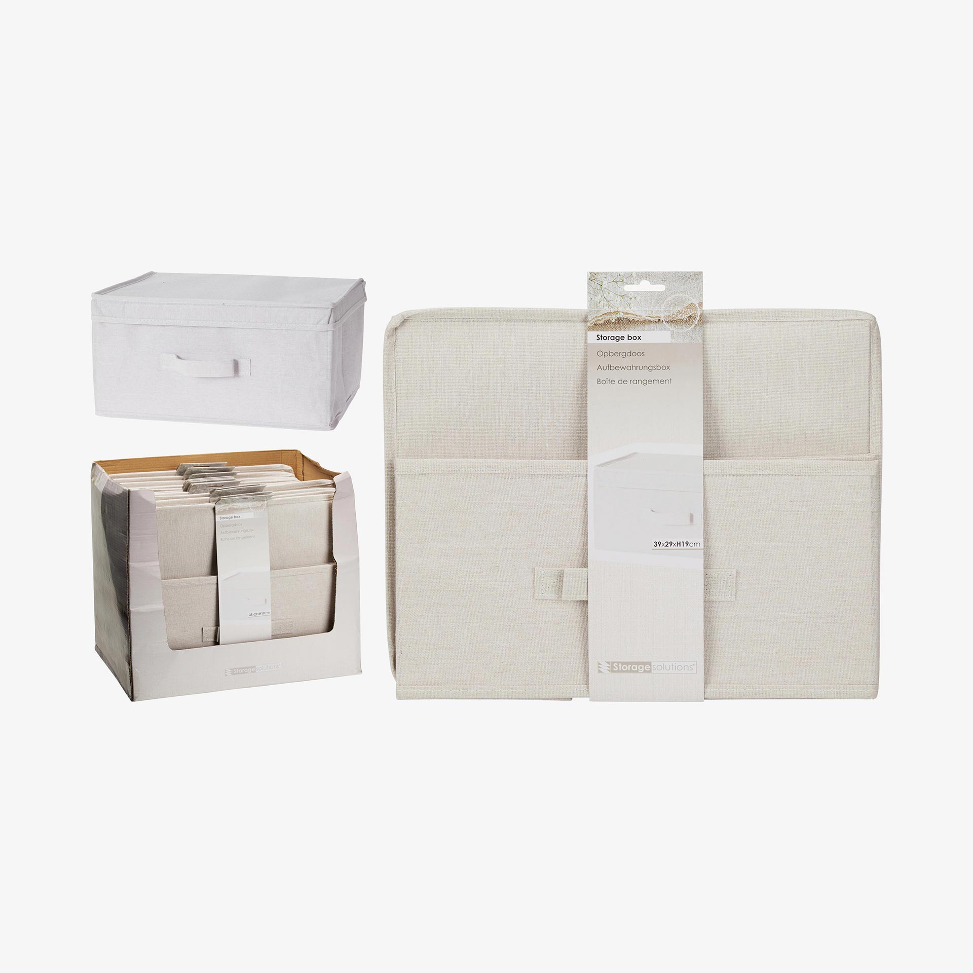 Caja de almacenaje con tapa de textil blanco Nube 39x29x19cm