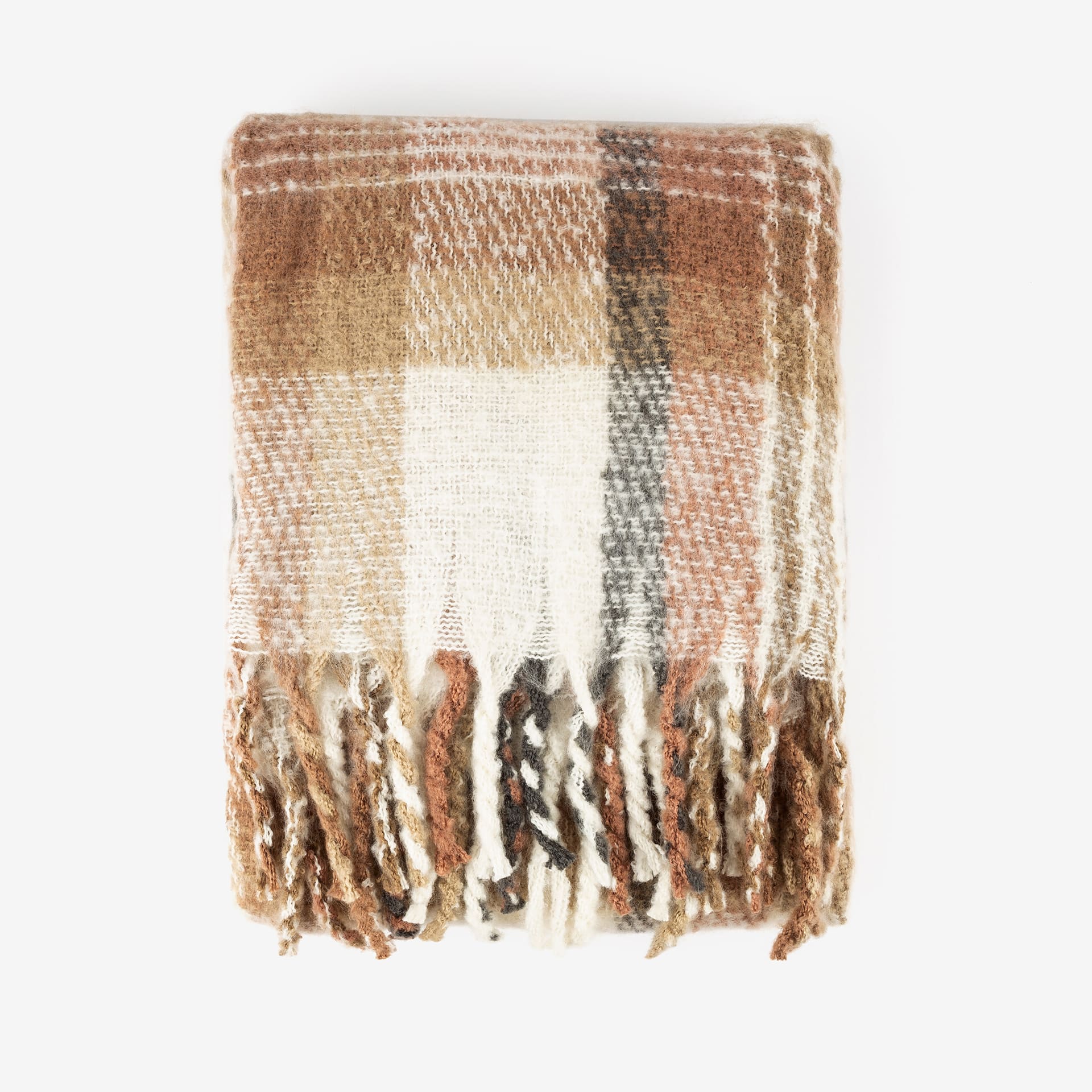 Manta efecto mohair a cuadros rosa y gris 130x150cm