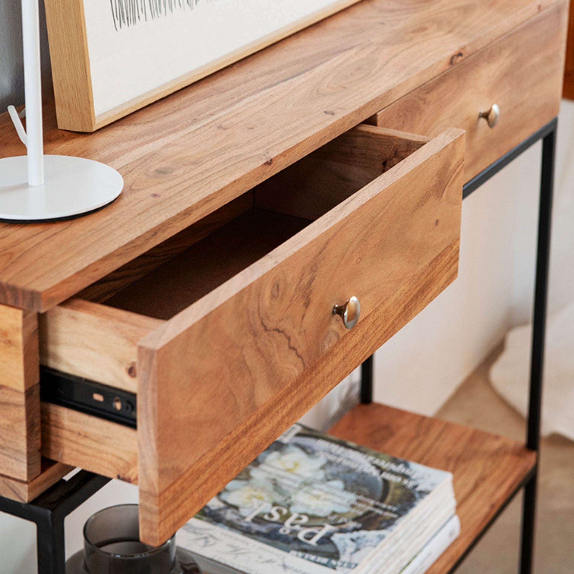 Consola de madera acacia Roma 100x25x82cm