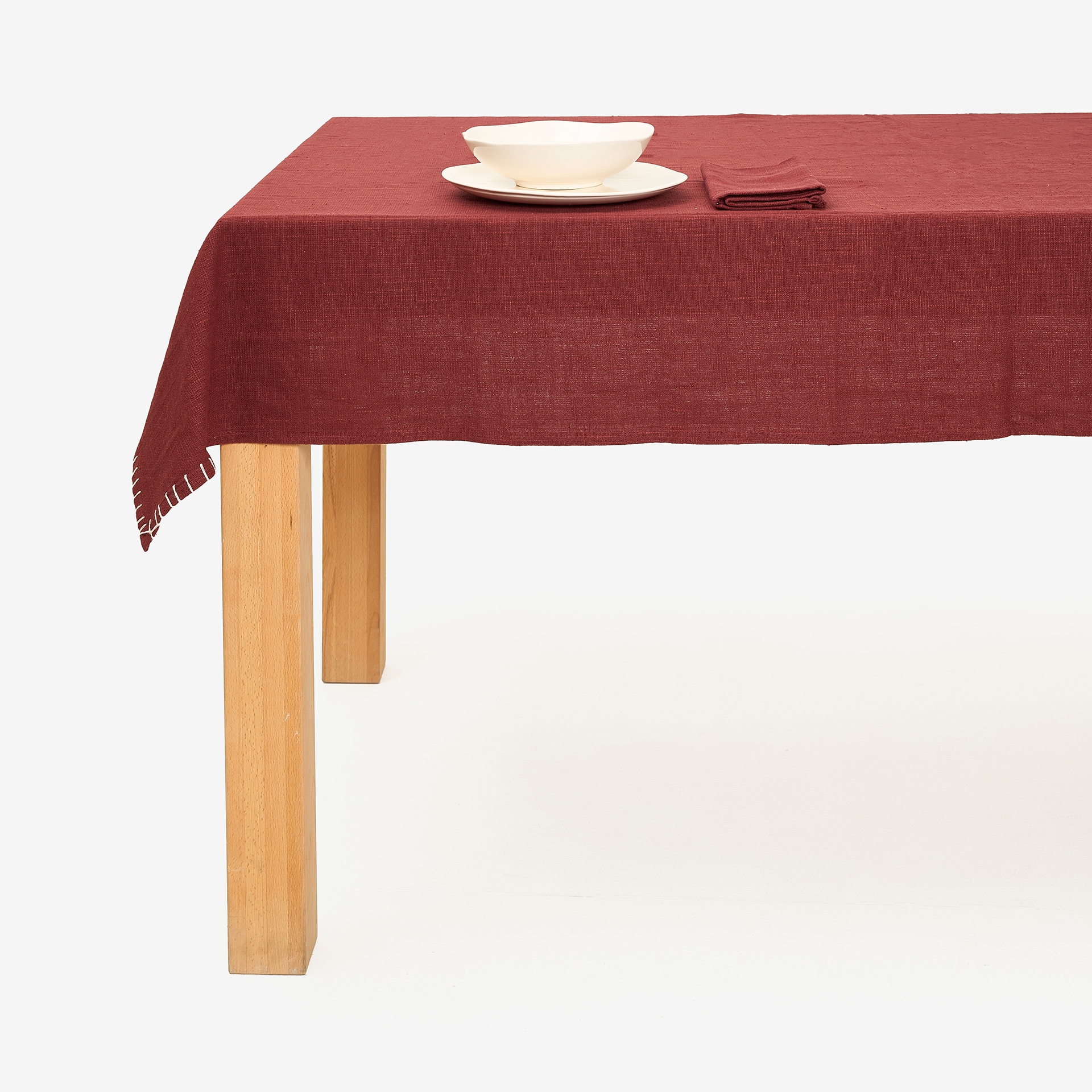 Mantel de algodón vino pespunte crudo Arosa 140x250cm