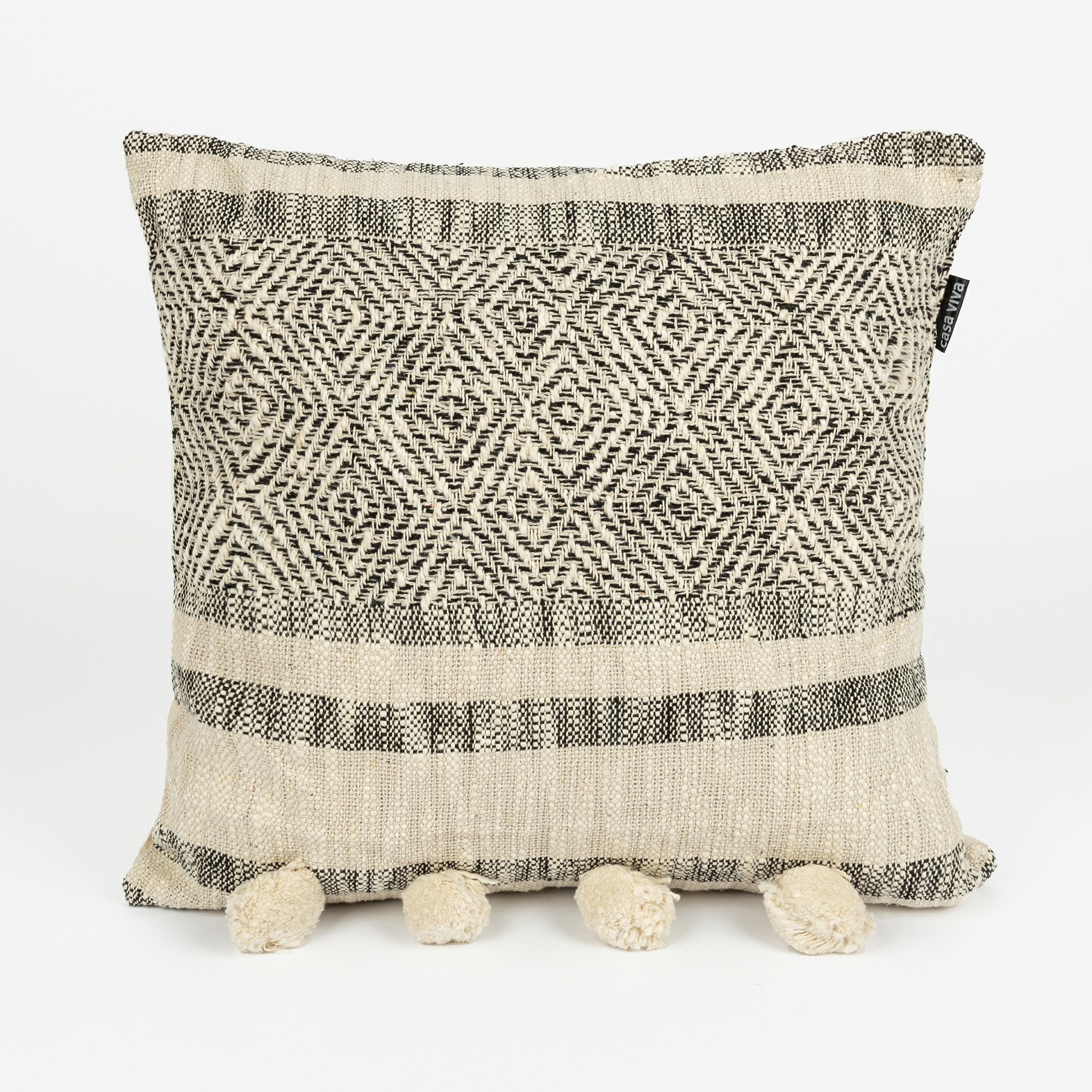 Funda de cojín gris con pompones Mita 45x45cm