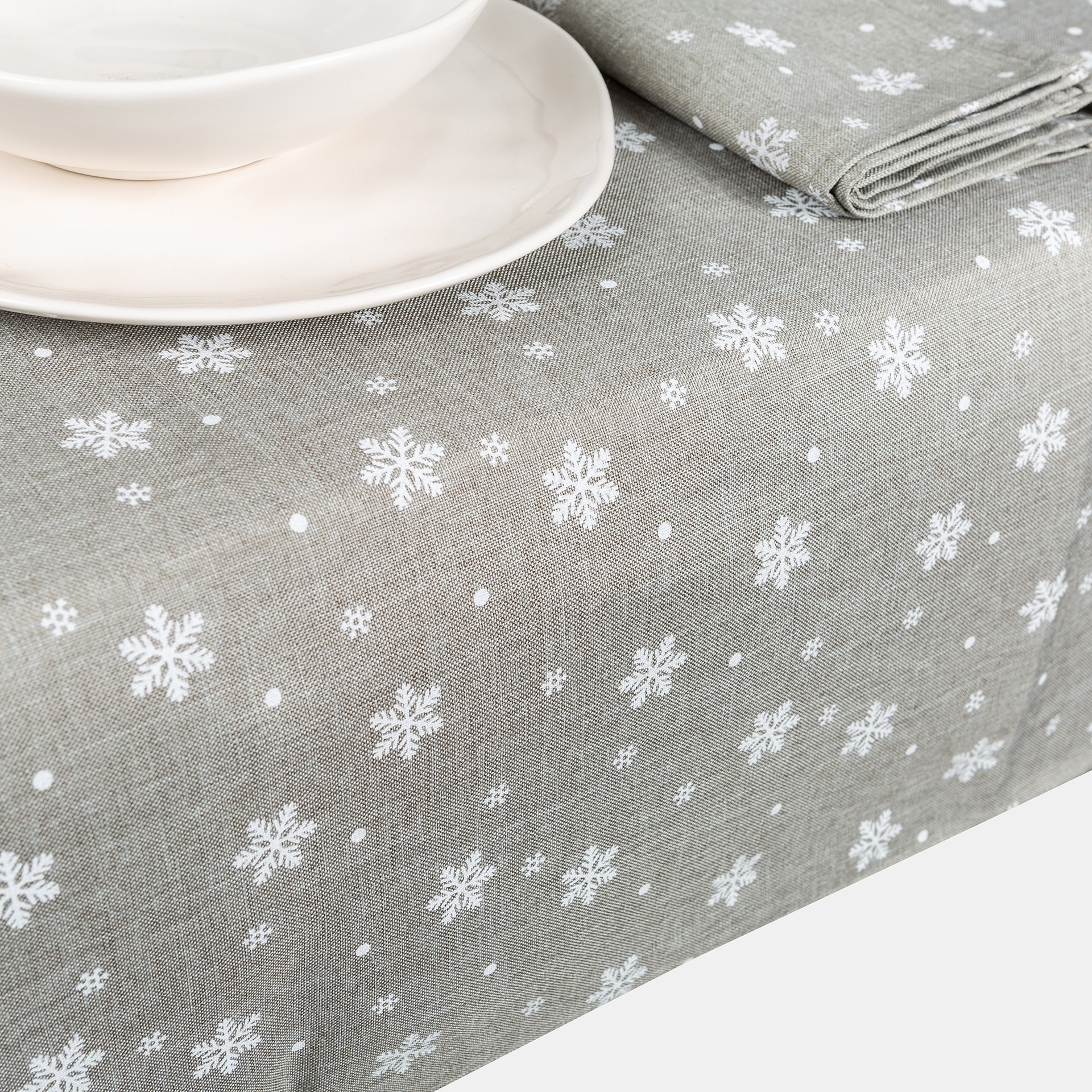 Mantel de Navidad gris Copos de nieve 150x250cm