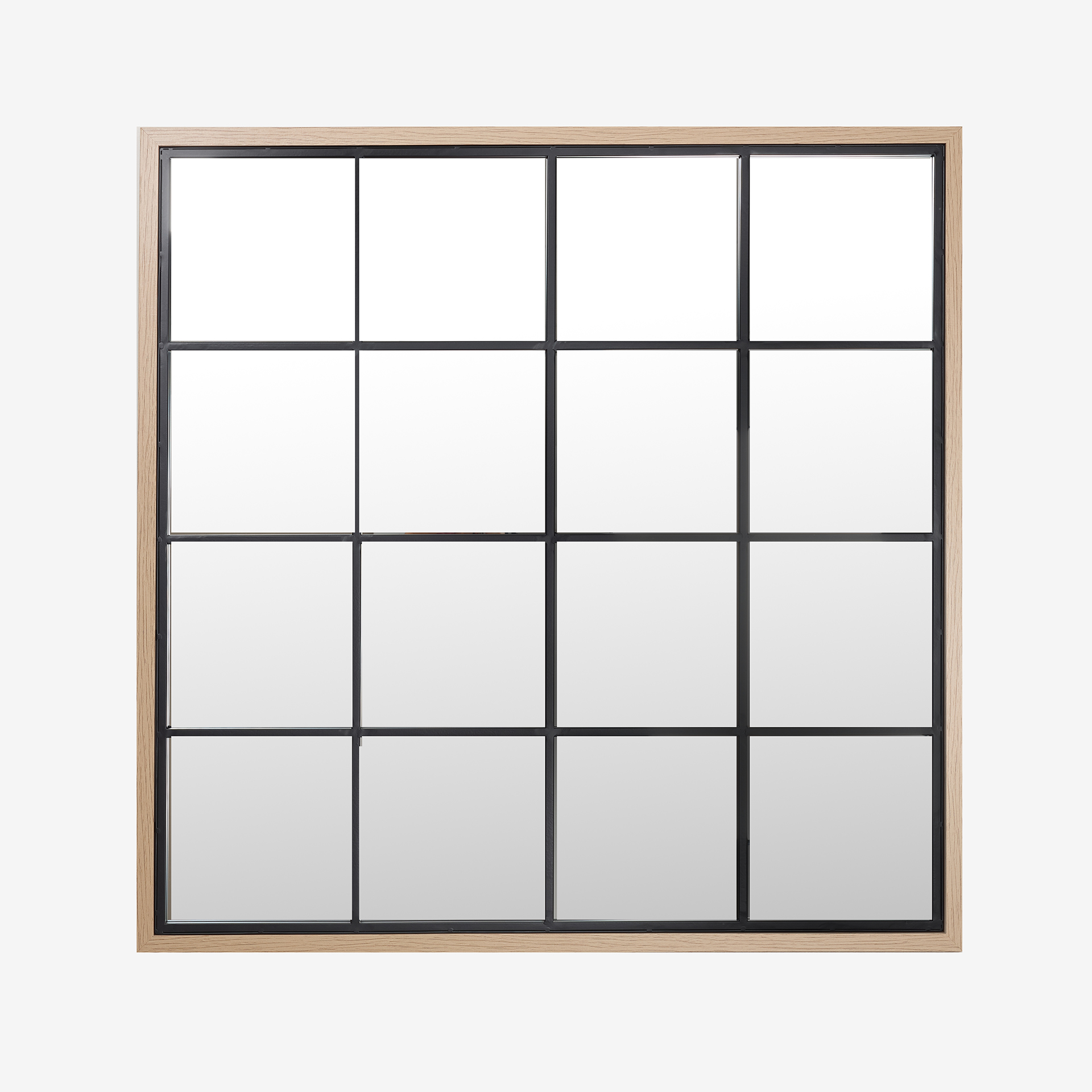 Espejo de pared ventana de metal y madera MDF acabado pulido 90x90x2cm