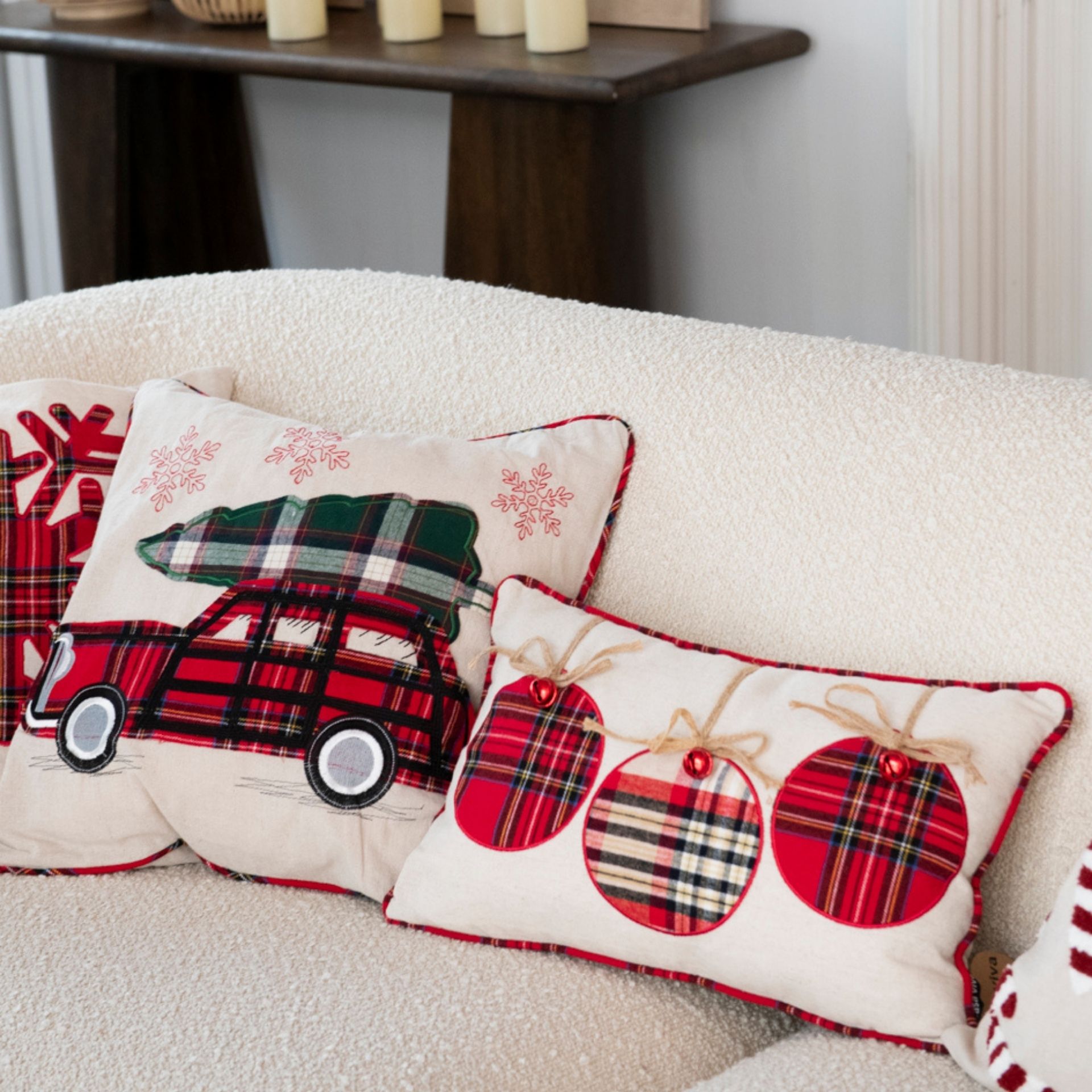 Funda de cojín Coche con árbol de tartán 45x45cm