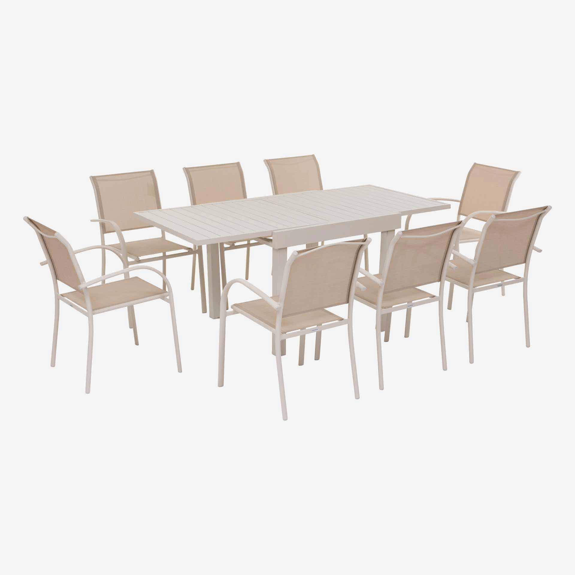 Mesa de comedor de jard&iacute;n extensible de aluminio crema Piazor 90x90x76cm