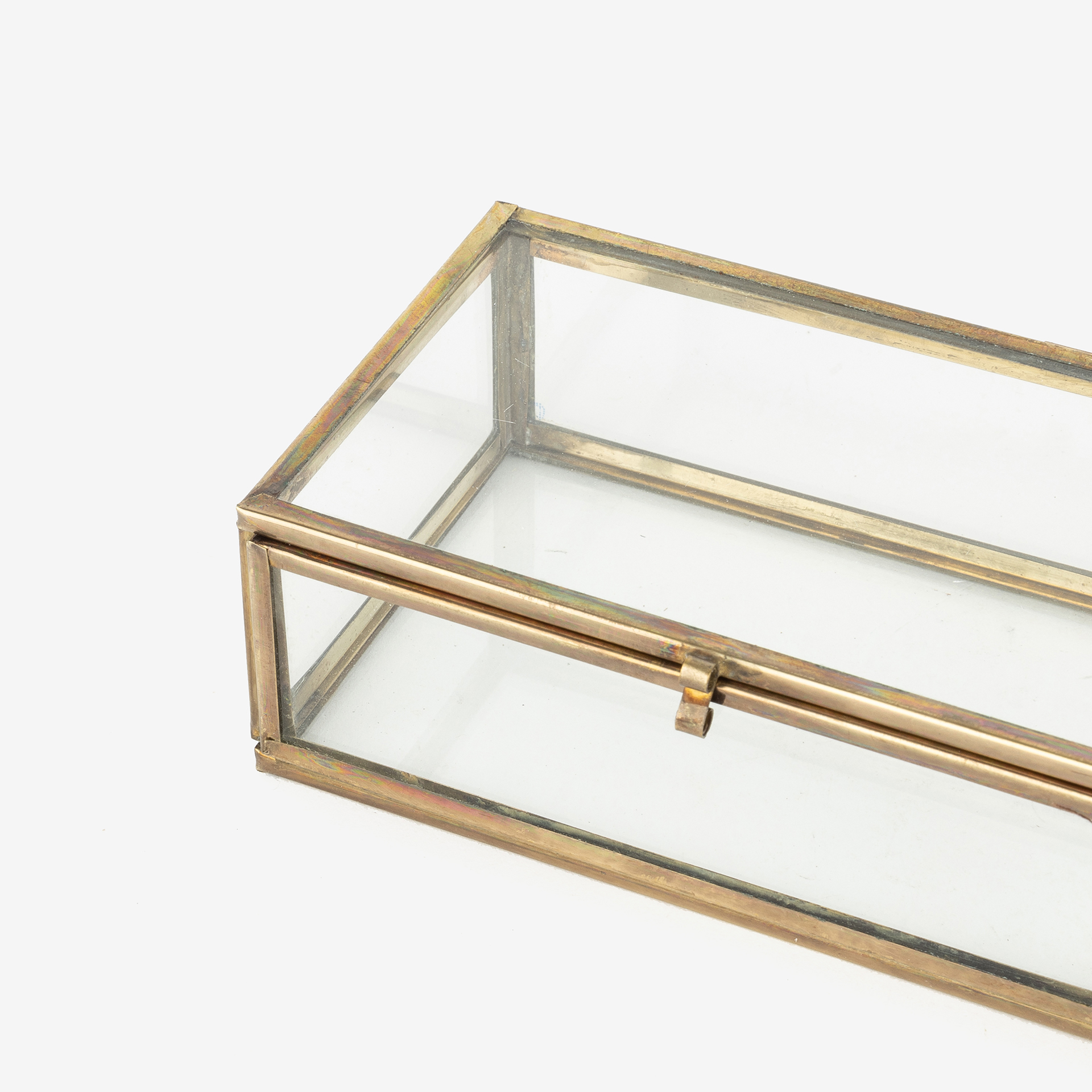 Joyero de cristal lat&oacute;n Antique 12,5x7,5x4,5cm