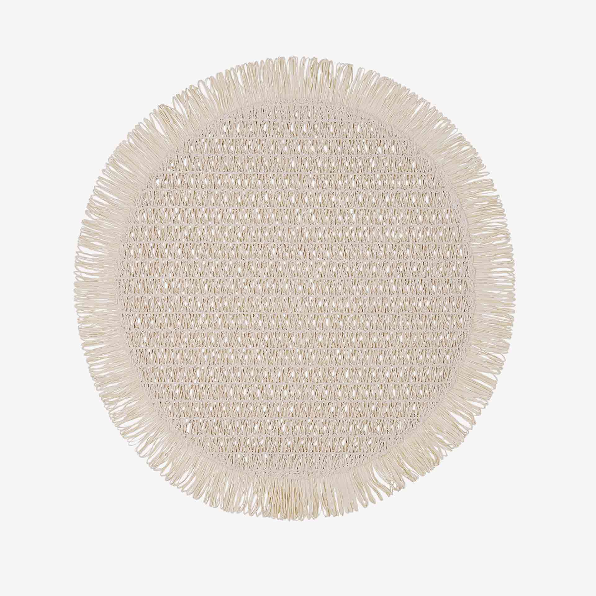 Mantel individual redondo con flecos beige Calma &Oslash;38cm 