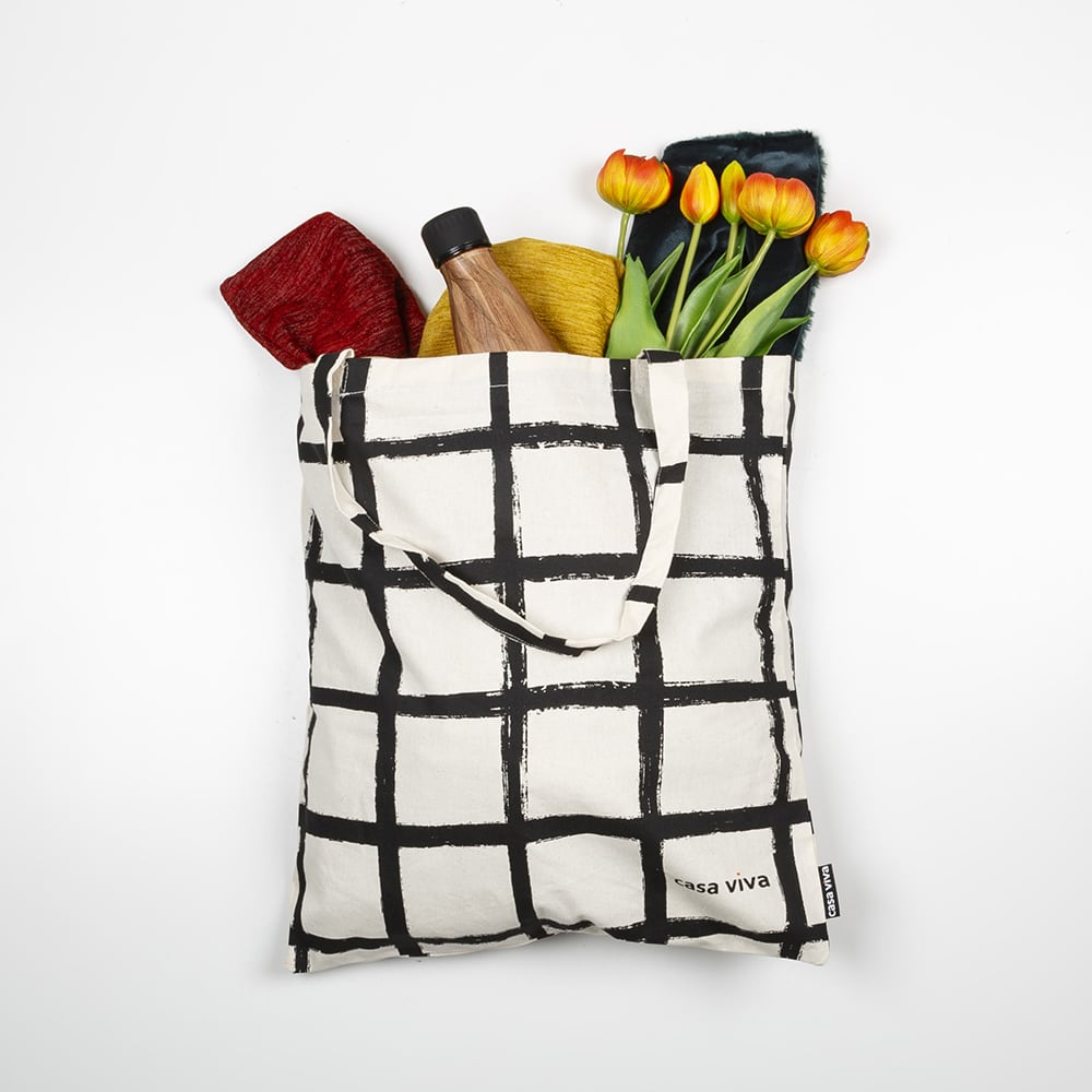 Bolsa algod&oacute;n cuadros Casa Viva 40x45cm