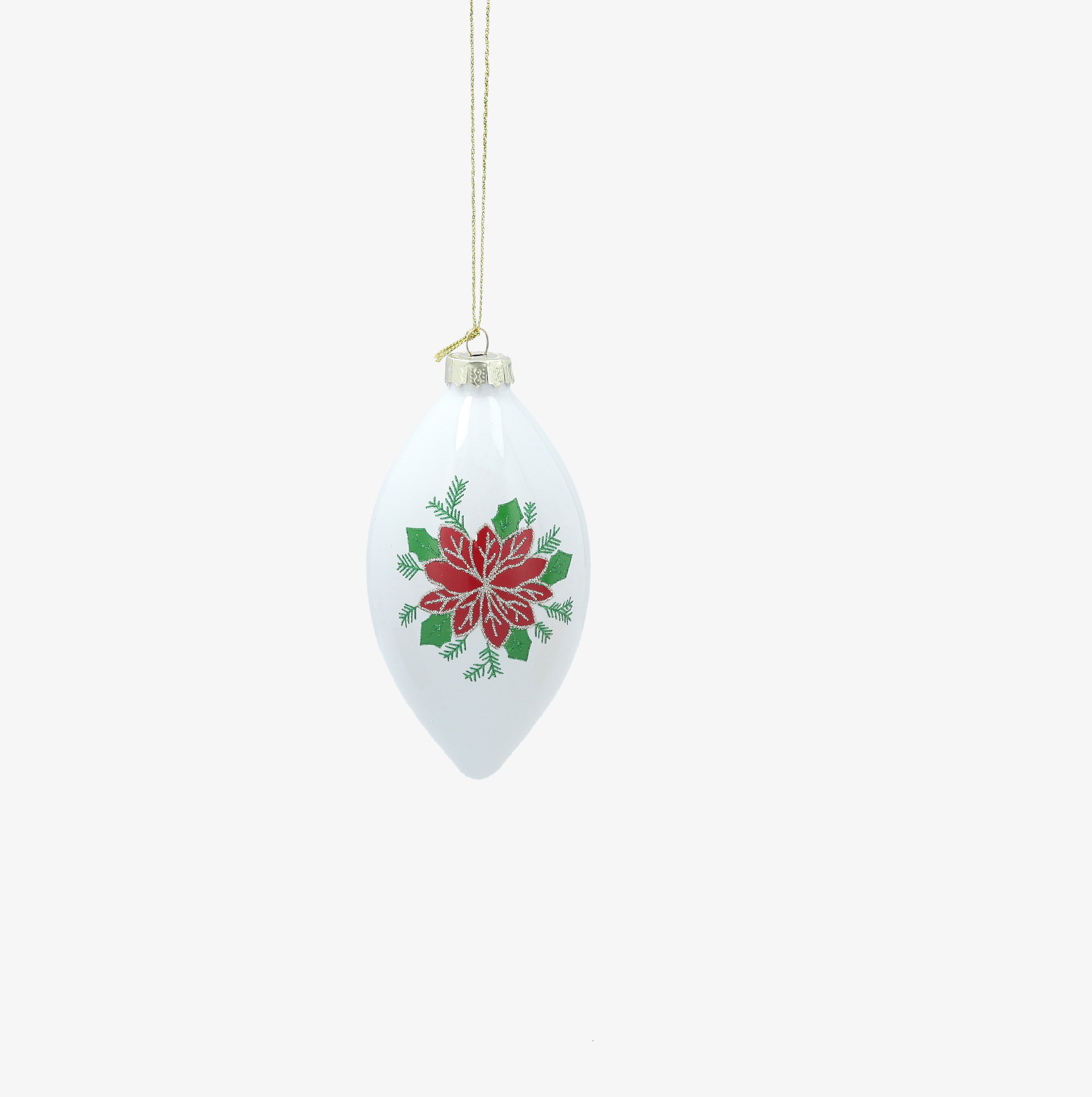 Bola de Navidad de l&aacute;grima blanca de cristal con flor de Pascua 10cm