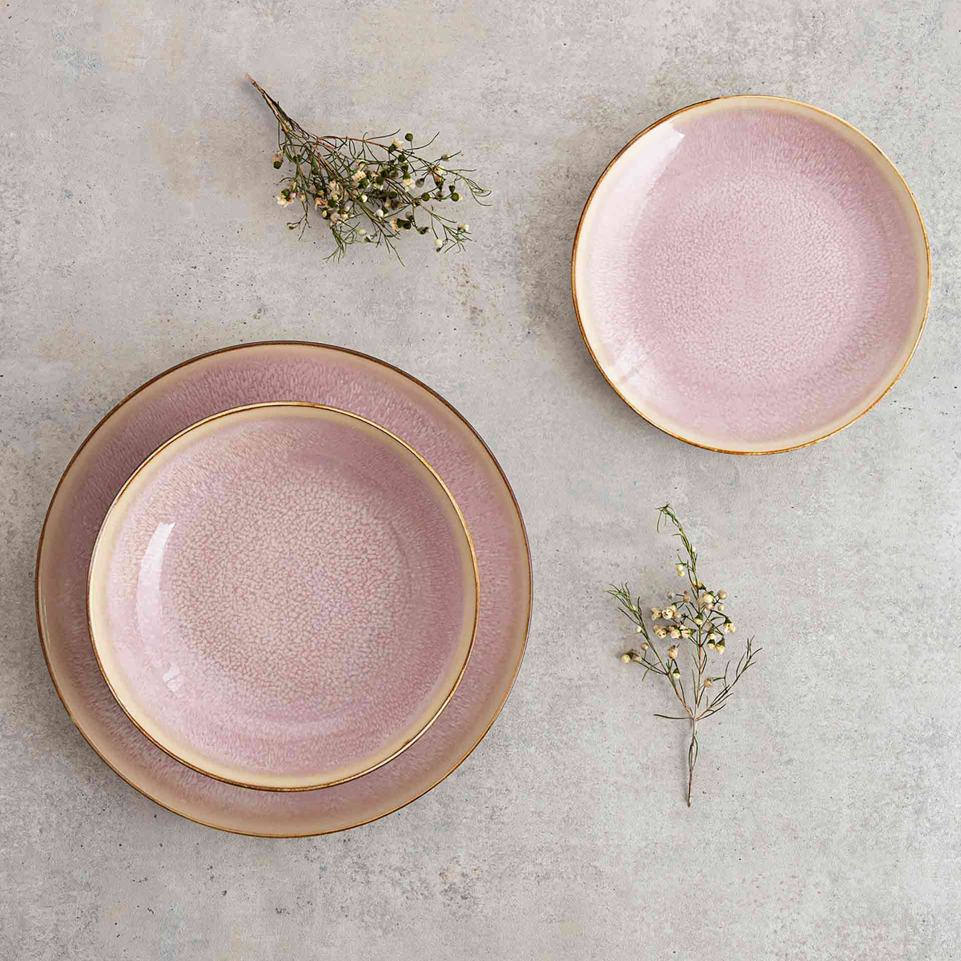 Vajilla de 12 piezas de porcelana rosa Blush