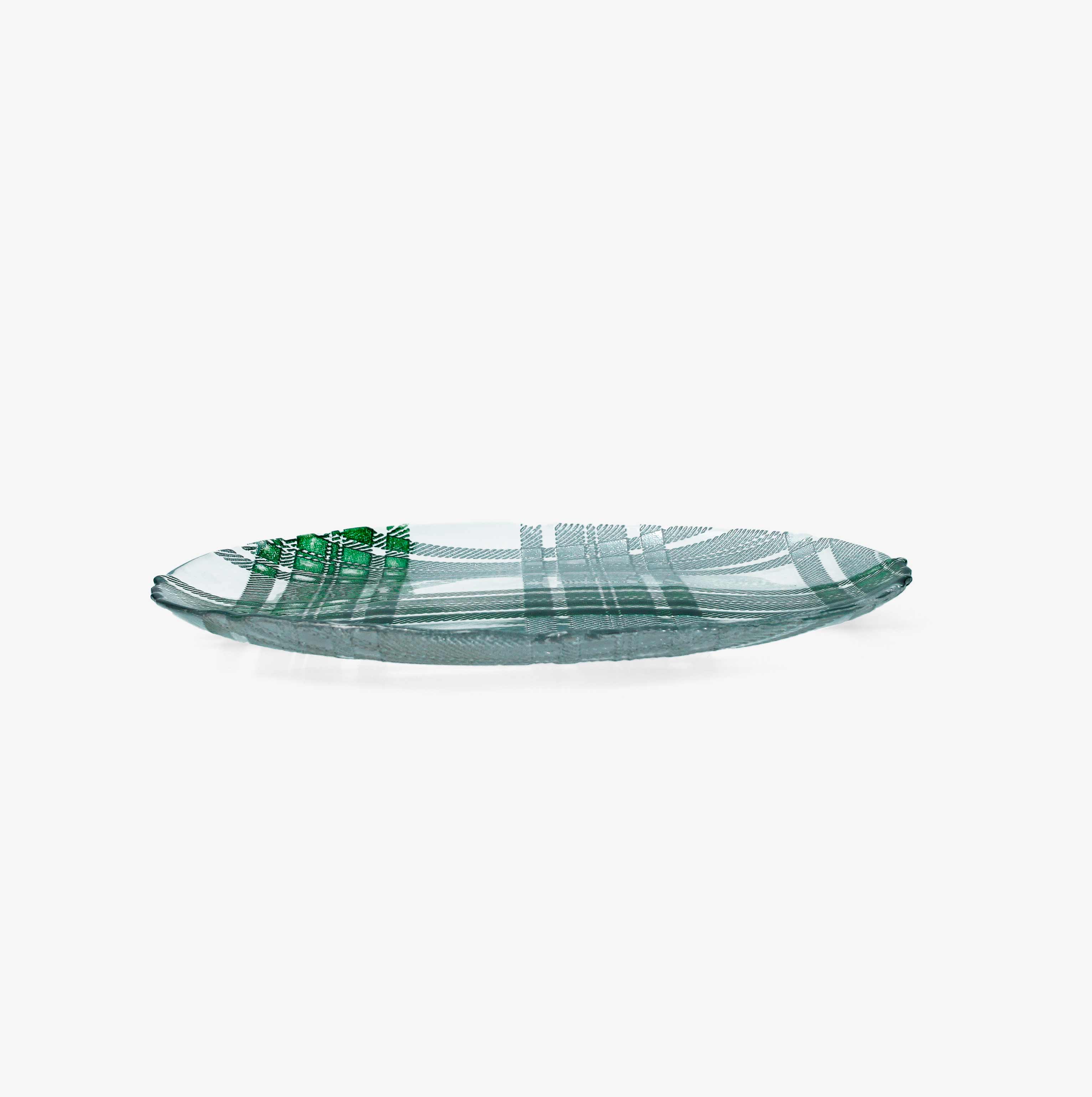 Plato llano de cuadros verde y plateado de vidrio Glam &Oslash;28cm