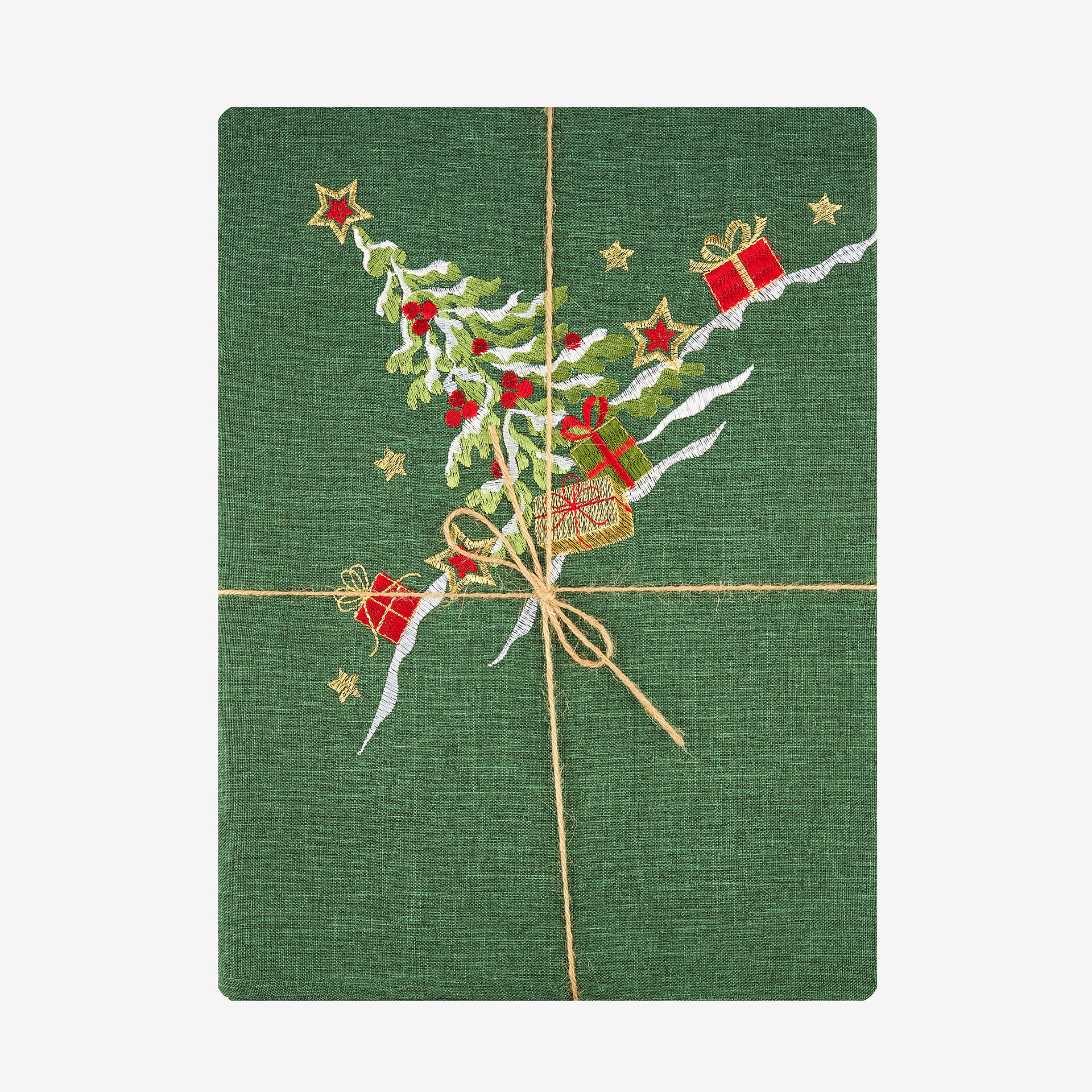Mantel verde bordado Árbol Nevado 150x250cm
