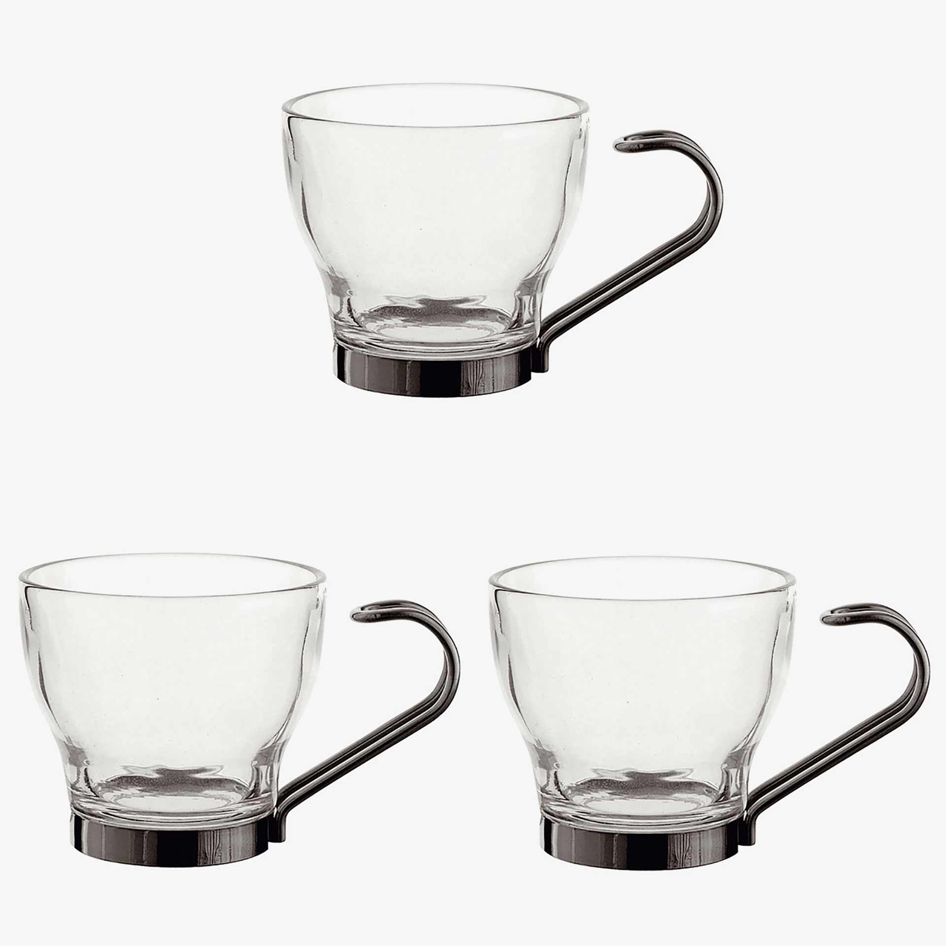Set 3 Tazas de caf&eacute; de cristal con asa de acero inoxidable Square 11cl