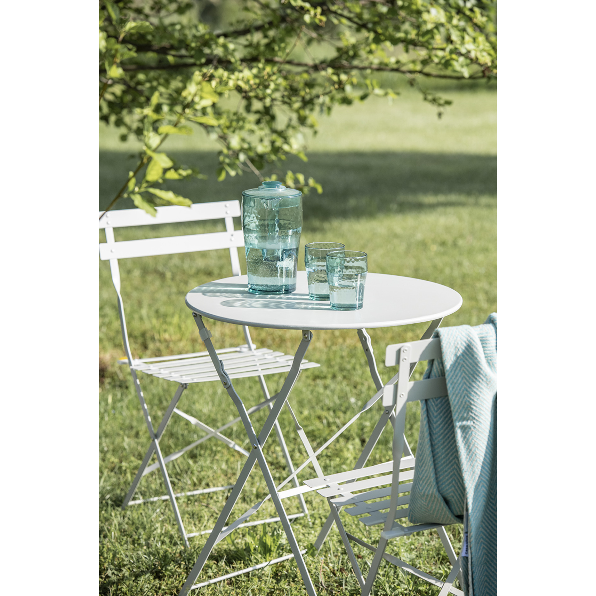 Conjunto de jard&iacute;n mesa con dos sillas gris claro Bistro &Oslash;60cm