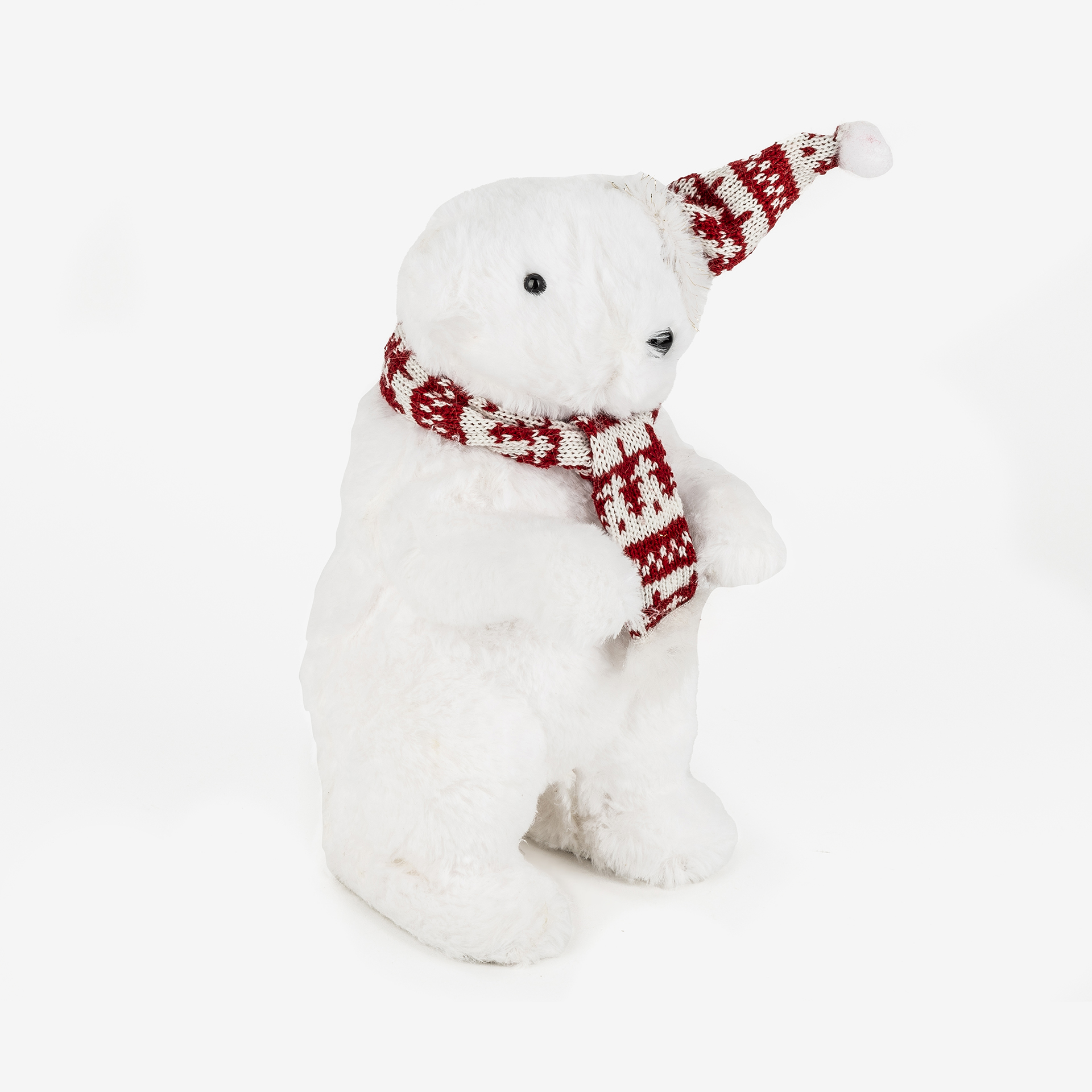 Figura decorativa Oso polar con gorro y bufanda 17x15x31cm