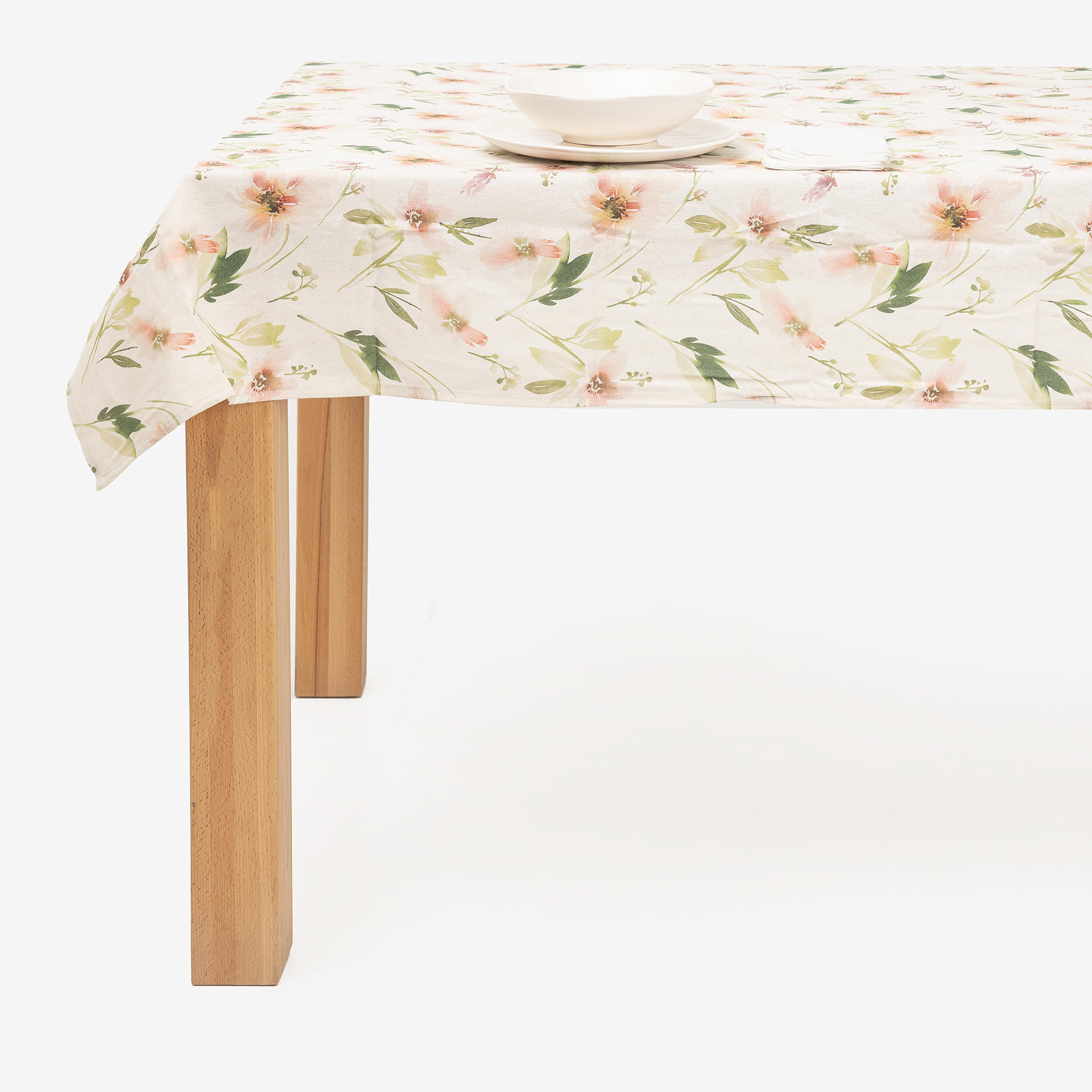 Mantel de algodón reciclado con estampado de hojas 135x200cm