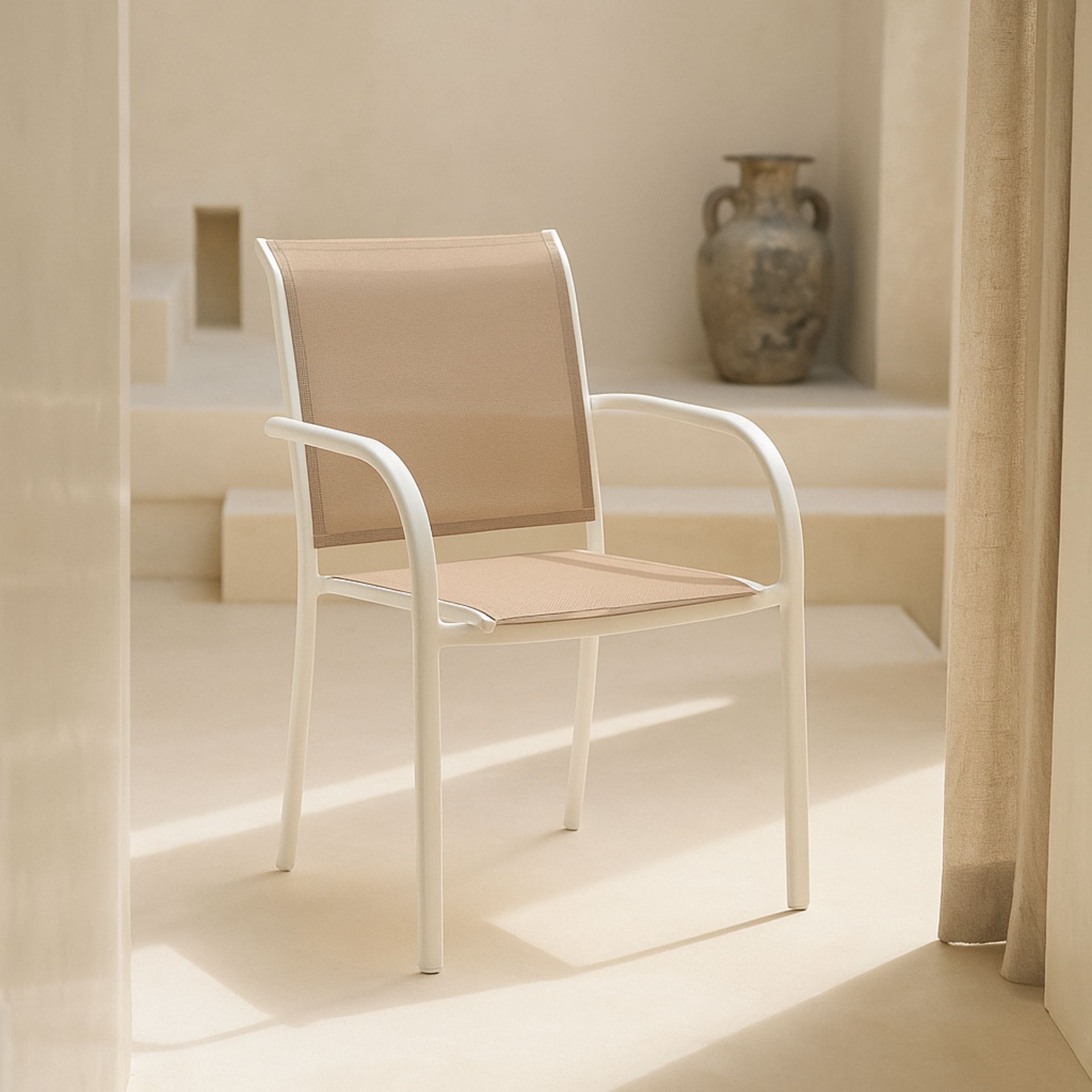 Silla de jardín de aluminio y textilene blanca Tabarca 56x62x88cm