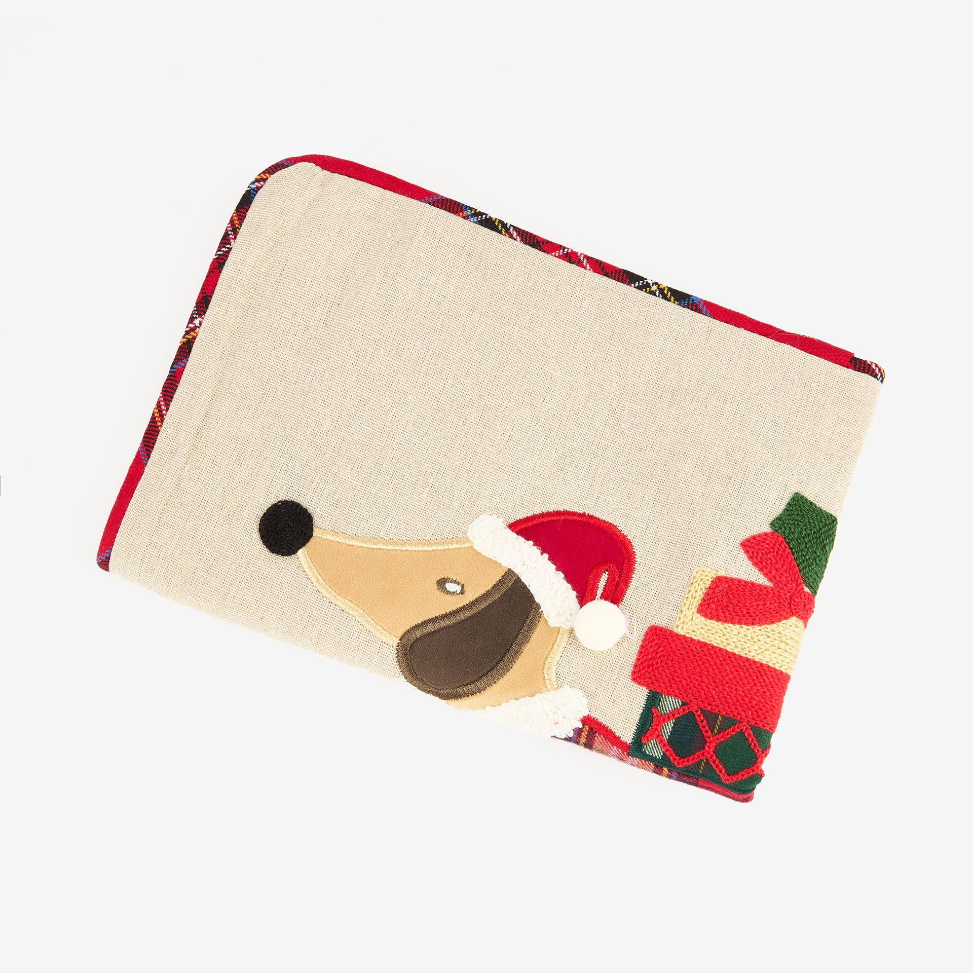 Funda de cojín Perro con jersey de tartán 30x45cm