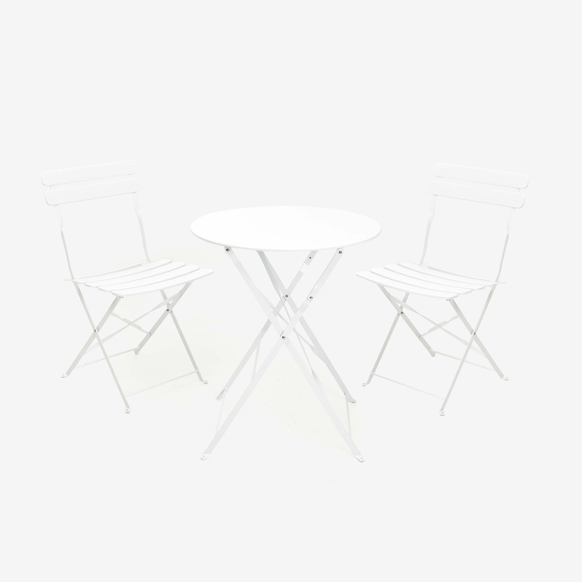 Set de jard&iacute;n plegable de mesa y 2 sillas de acero blanco Bistro