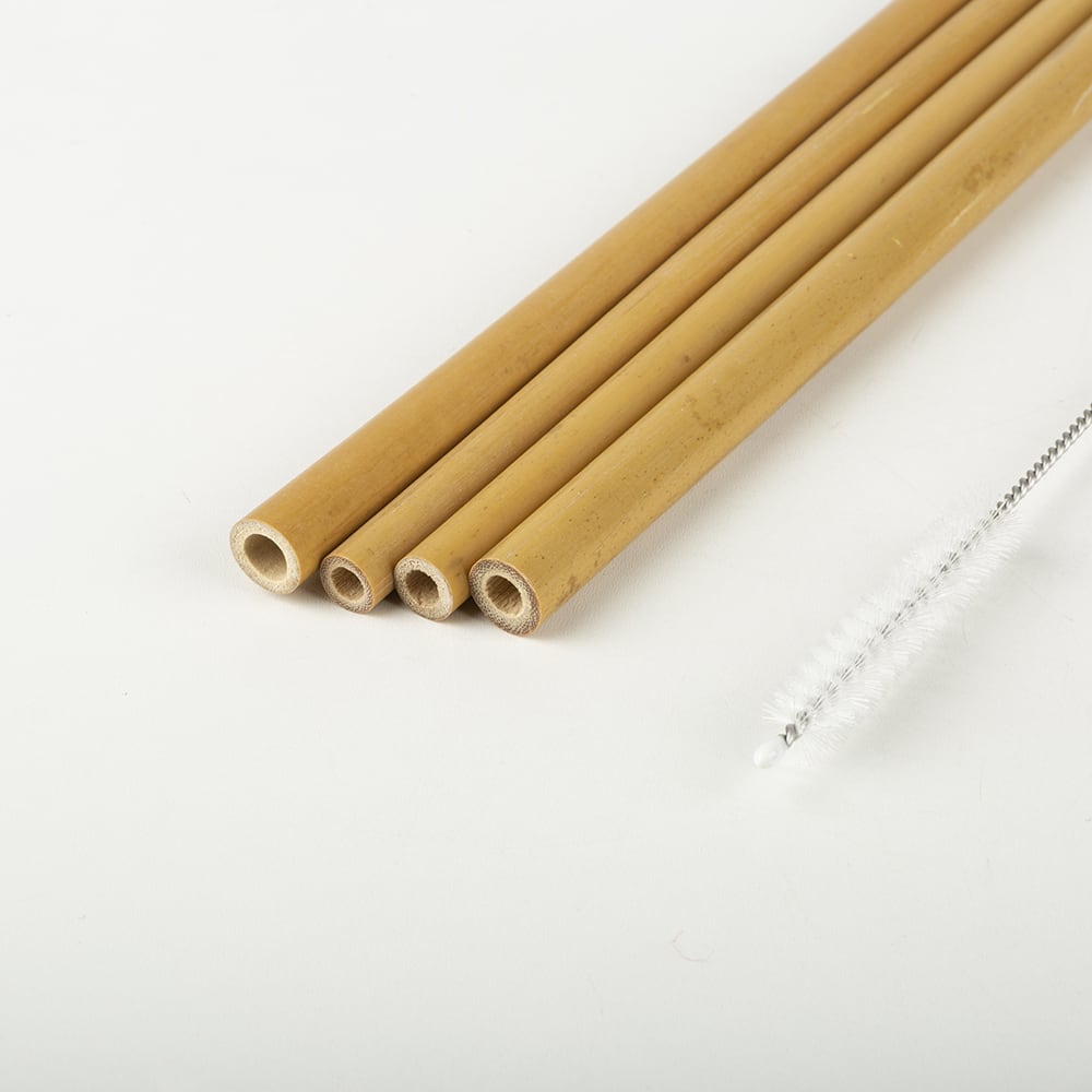 Set de 4 pajitas bambú natural con cepillo