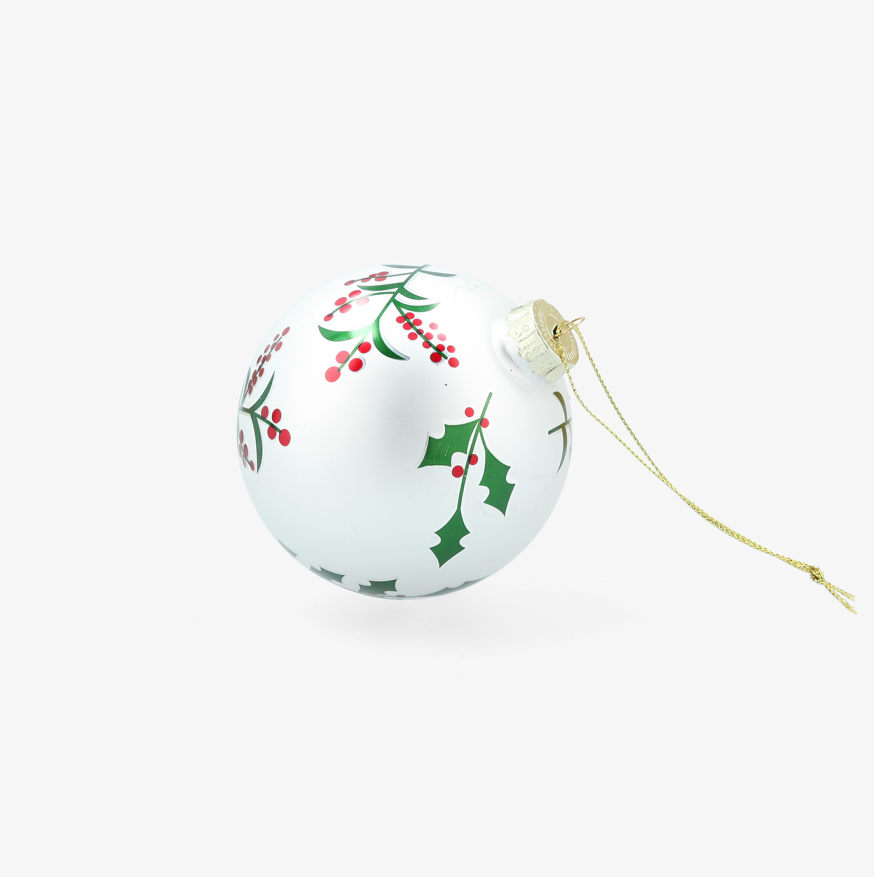 Bola de Navidad blanca de cristal con acebo &Oslash;8cm