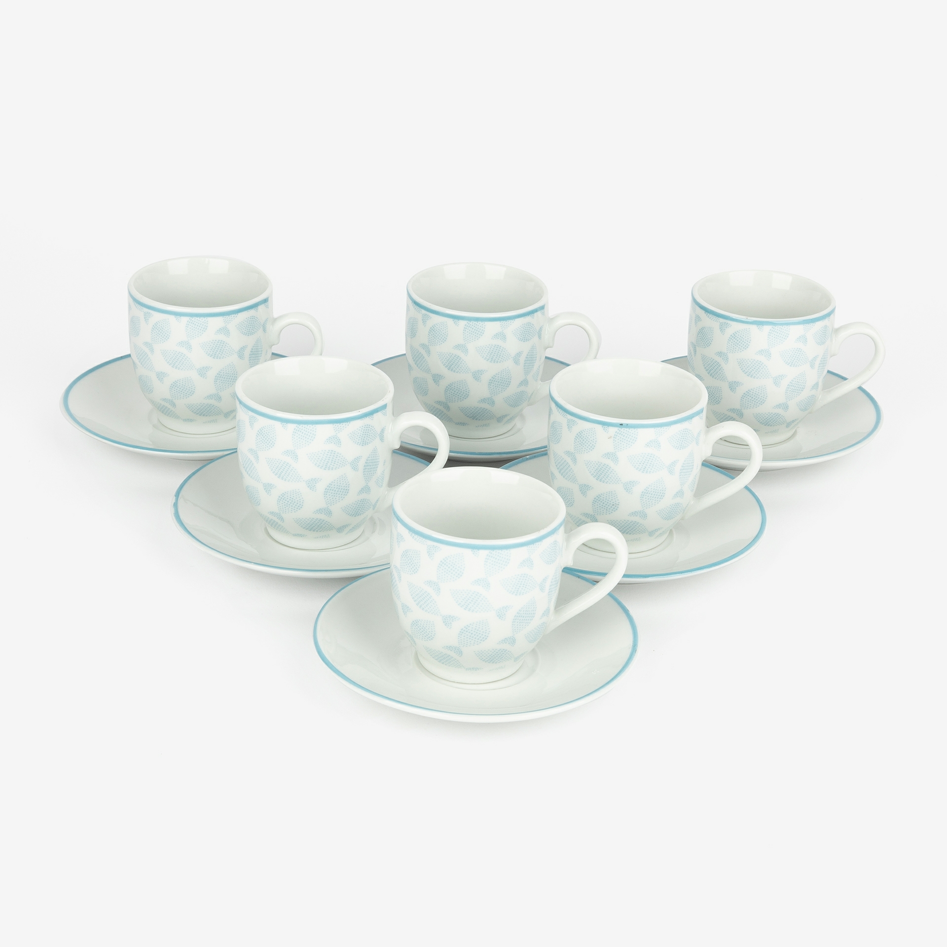 Conjunto de seis tazas de caf&eacute; de porcelana Mediterr&aacute;neo 9cl