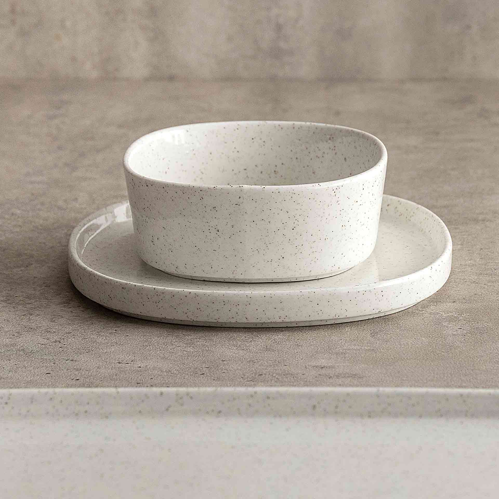 Bol moteado de cer&aacute;mica blanca Orizon &Oslash;11,5cm