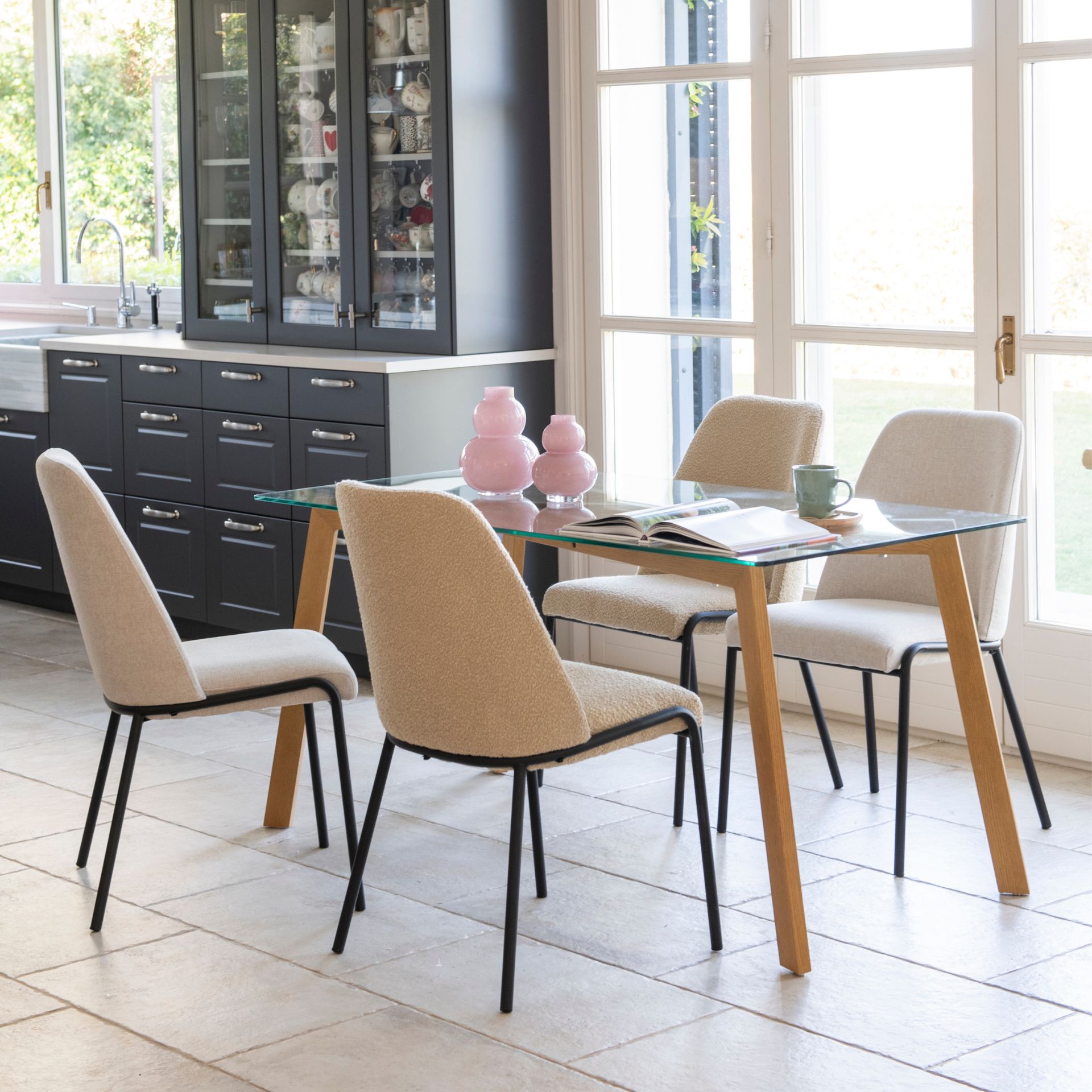 Mesa de comedor de cristal Wood Pattern 150x80x76cm