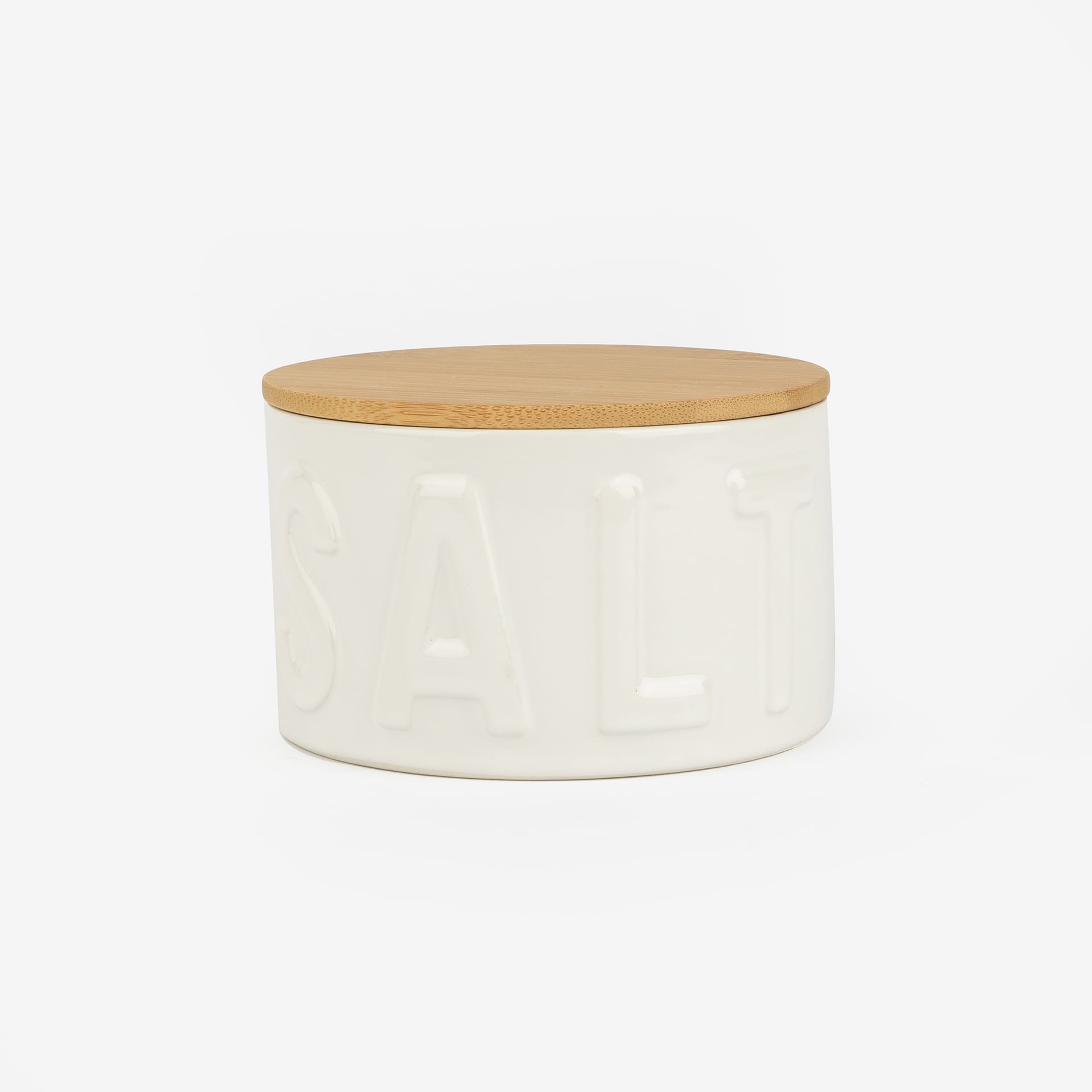 Salero de cerámica y bambú Ø11x7cm