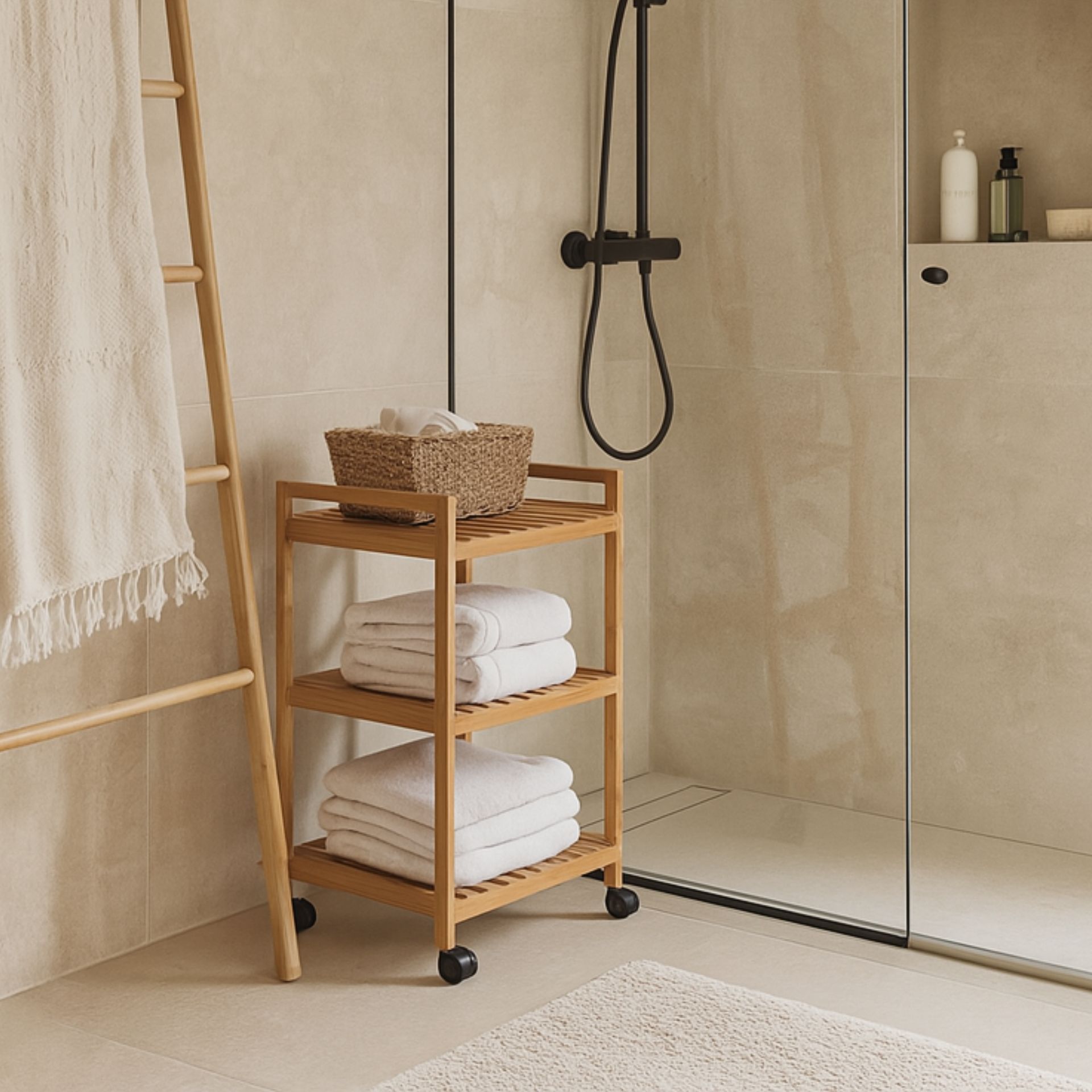 Carro de cocina de bamb&uacute; Isia 46x35x75cm