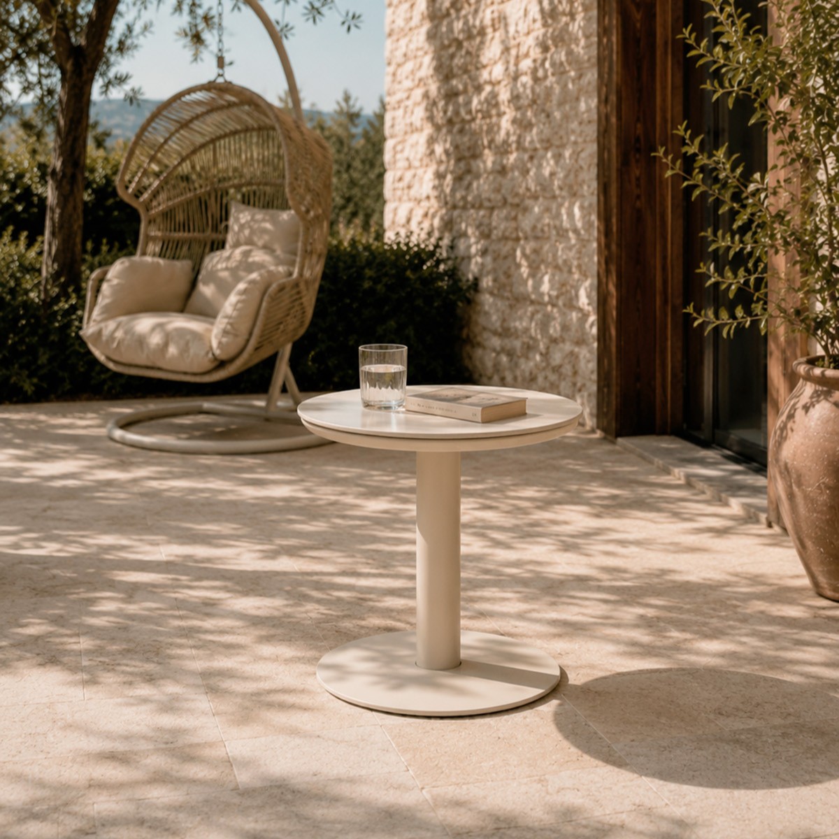 Mesa auxiliar de jard&iacute;n de acero crema Solena &Oslash;40x50cm
