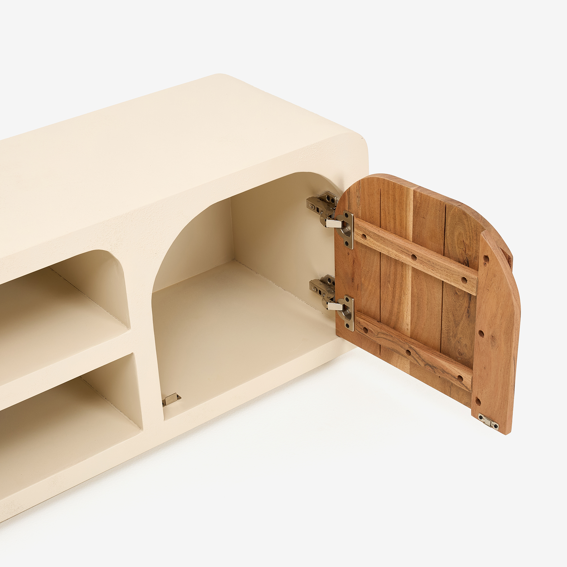 Mueble de TV de microcemento y madera de acacia Kurli 140x35x45cm Clau&Chloe