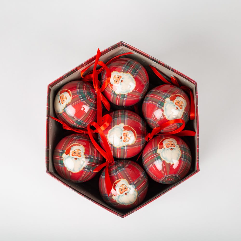 Set de 14 bolas decorativas tartán rojo 8cm
