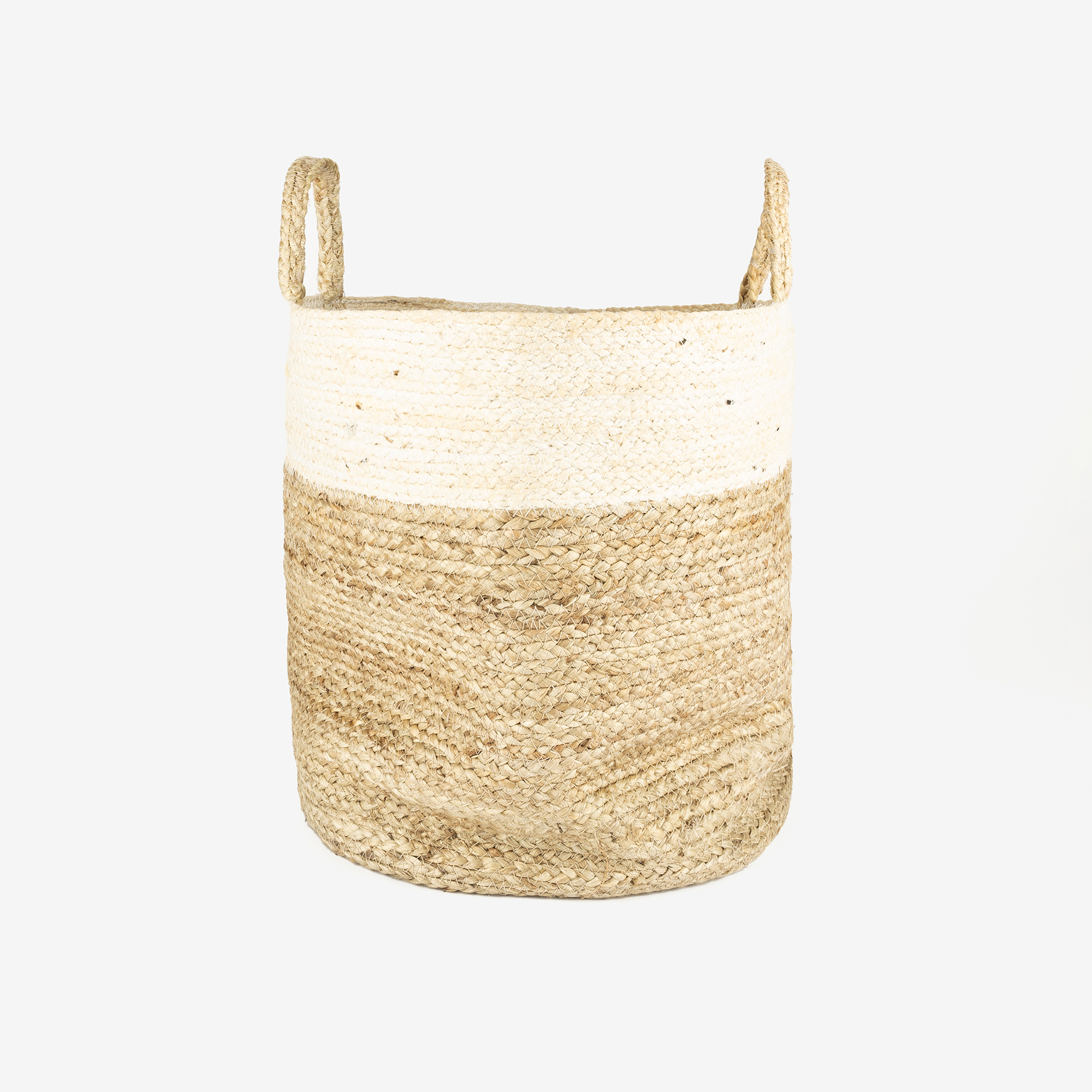 Cesta de yute blanca y natural Vide Ø30x28cm