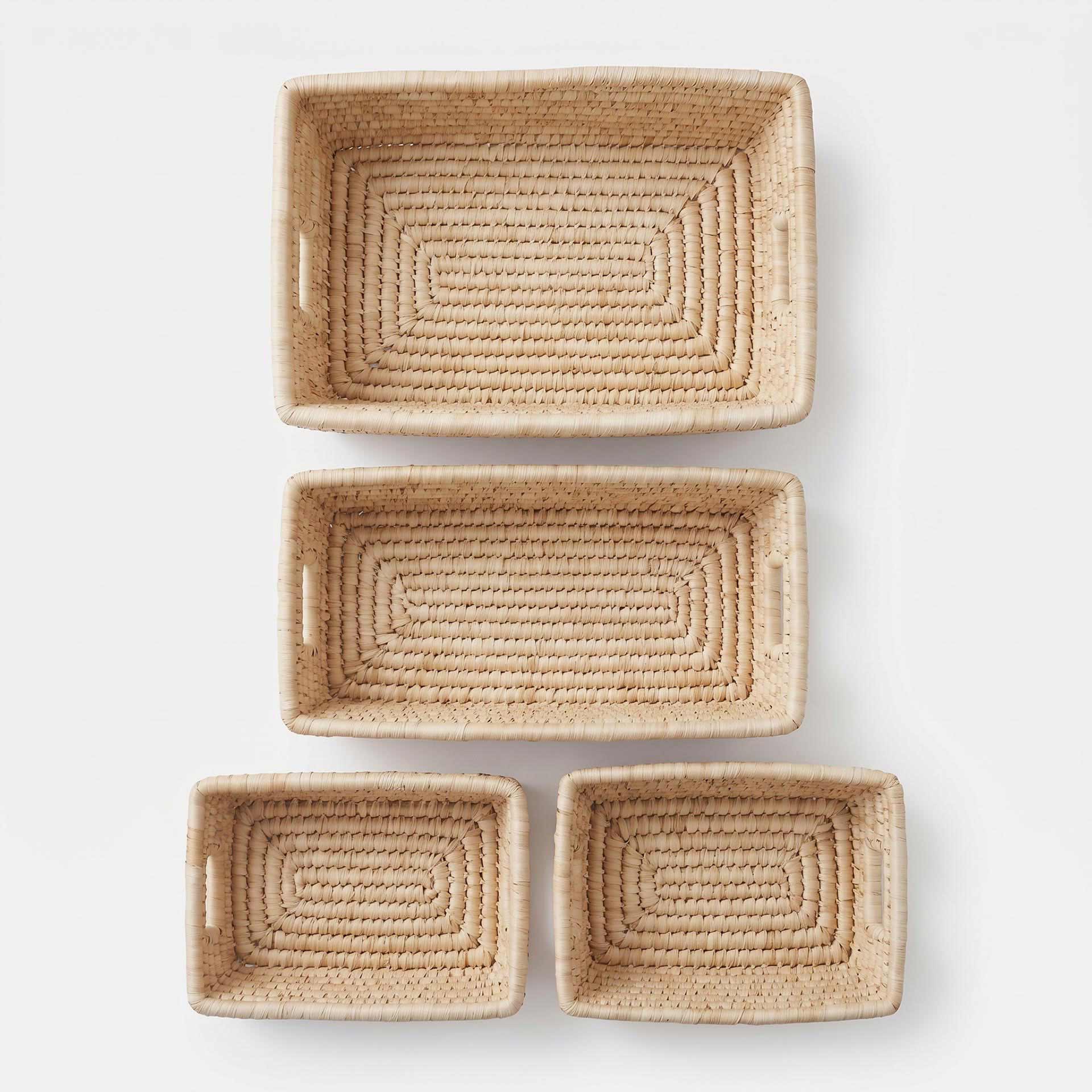 Set de 3 cestas rectangulares de fibra natural marr&oacute;n con asas