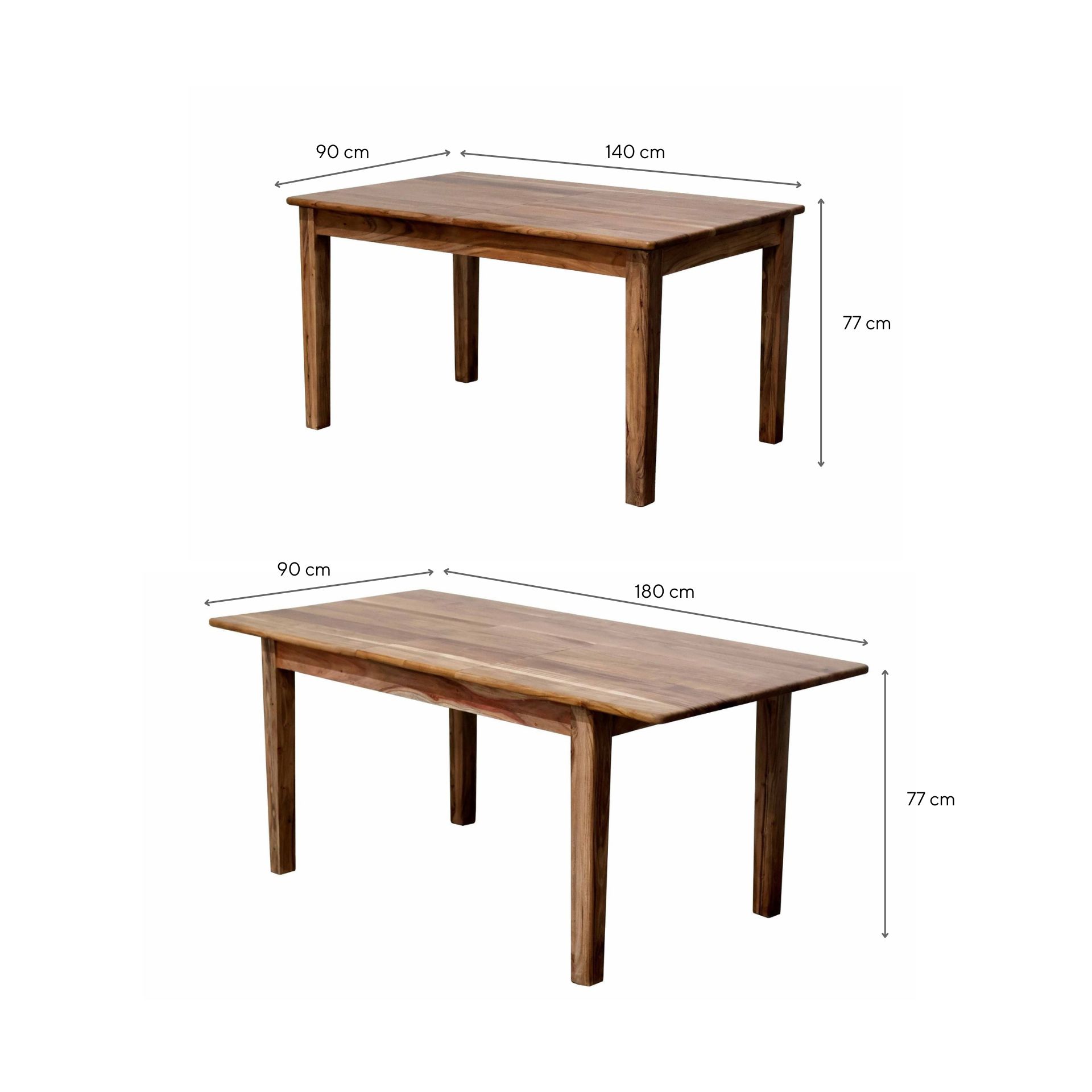 Mesa de comedor extensible de madera de acacia Balco 140/180x90x77cm