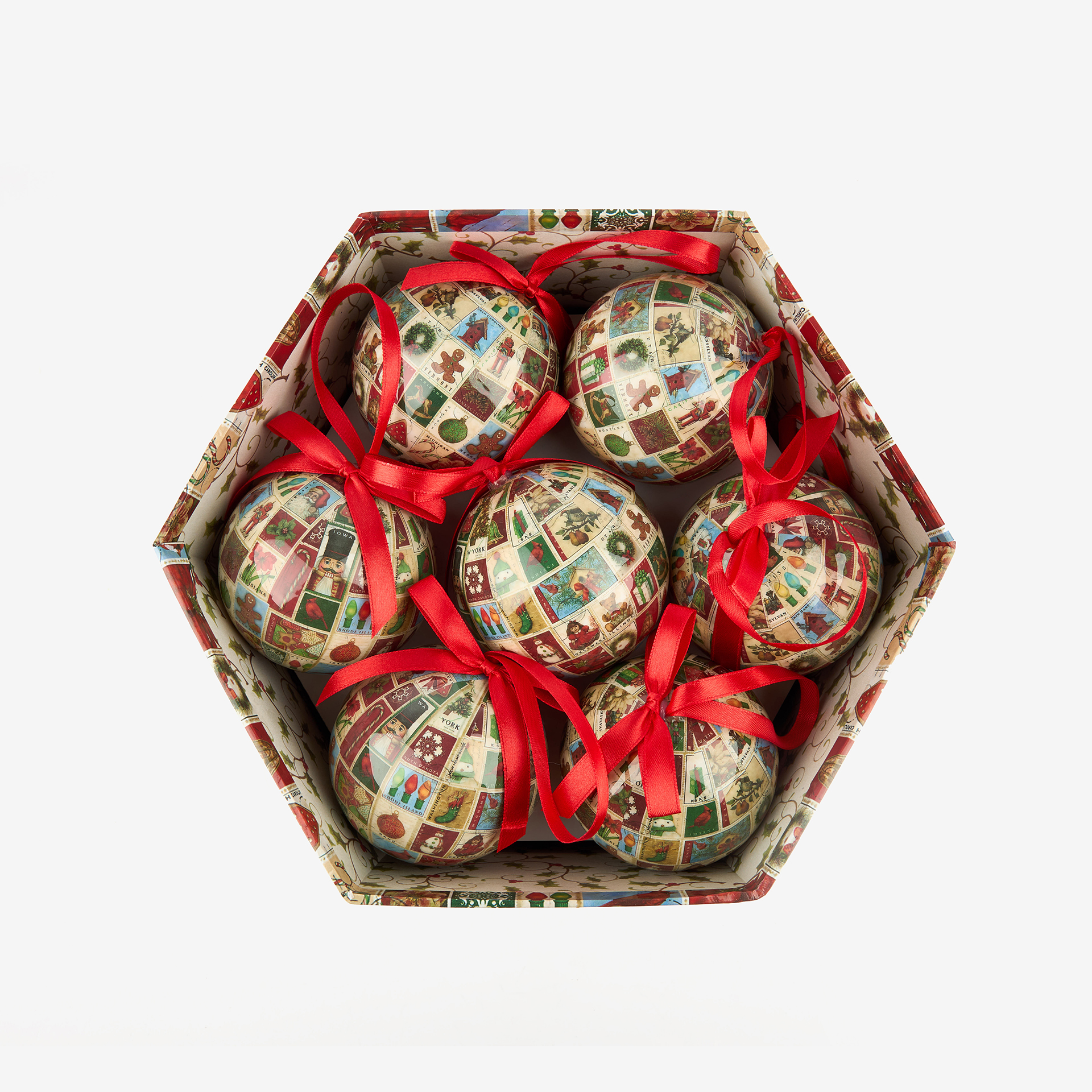 Set de 14 bolas decorativas con dibujo navideño Ø7,5cm