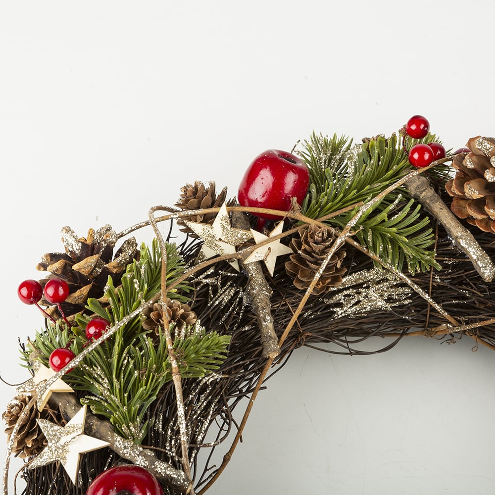 Corona decorativa estrellas/Bayas Ø37cm