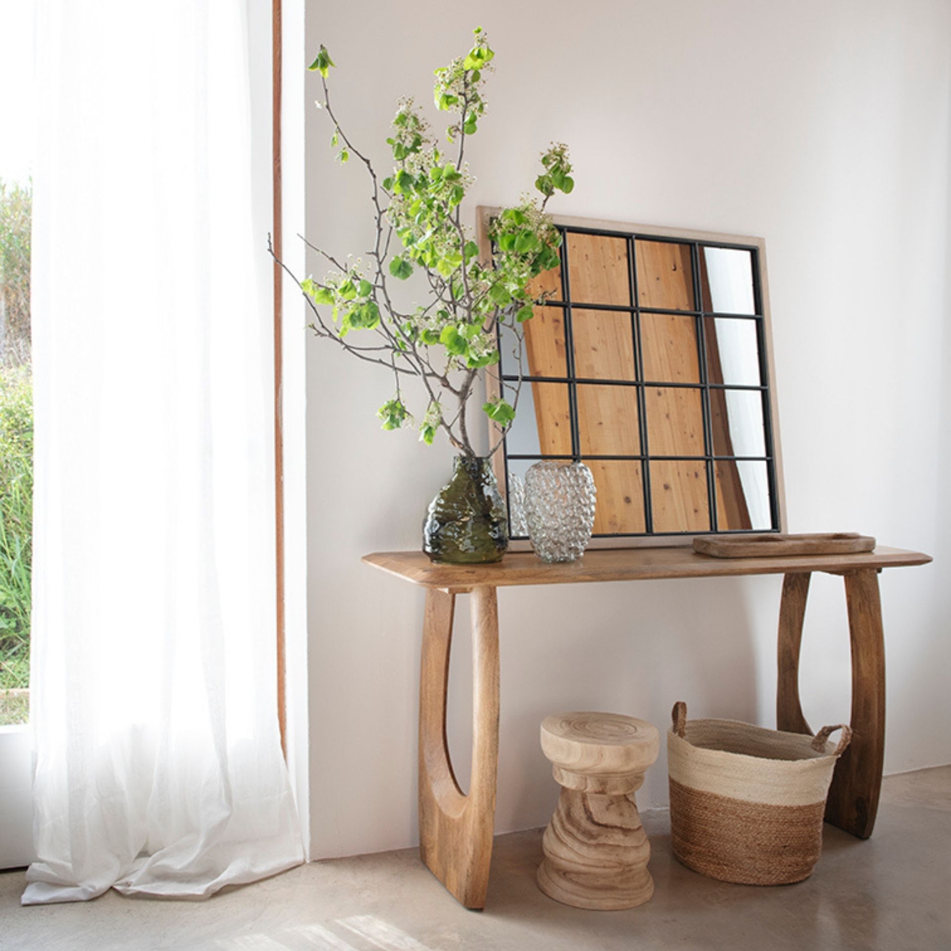 Espejo de pared ventana de metal y madera MDF acabado envejecido No&eacute; 90x90x2cm