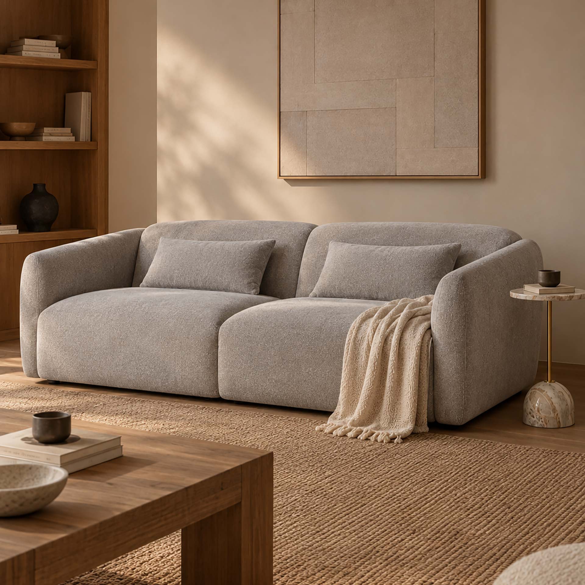 Sof&aacute; de 3 plazas de chenilla gris Ezra 216x88x70cm