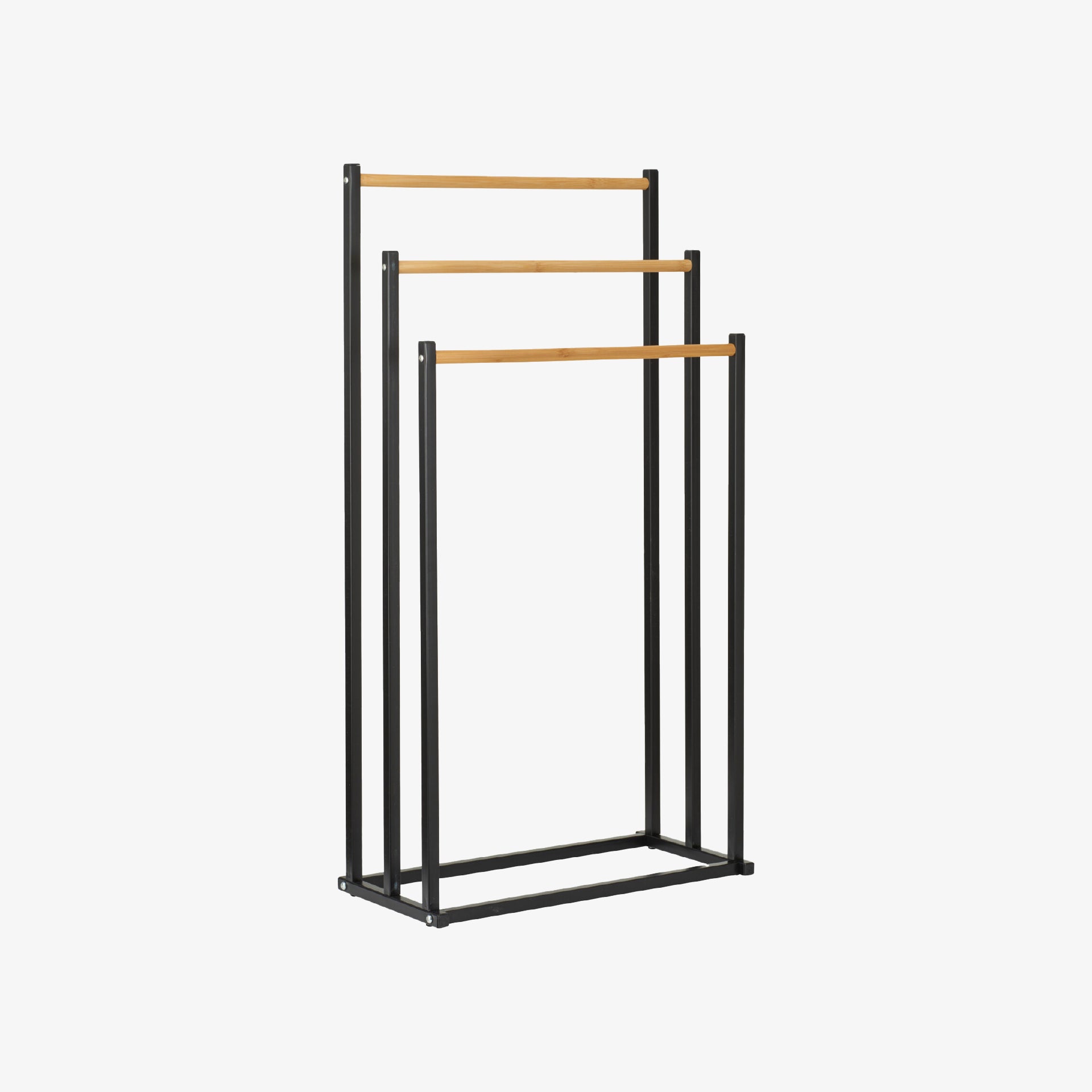 Toallero negro y bamb&uacute; con 3 barras de 85cm