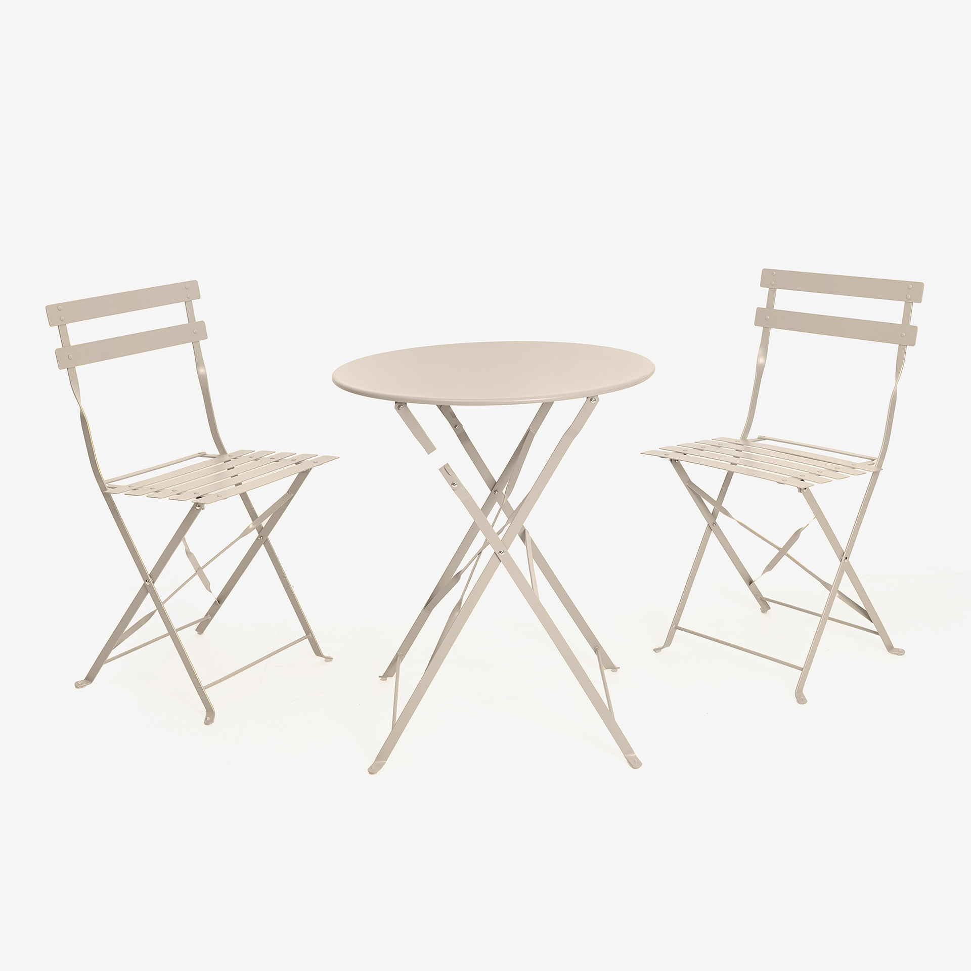 Set de jard&iacute;n de mesa y 2 sillas de acero gris claro Bistro